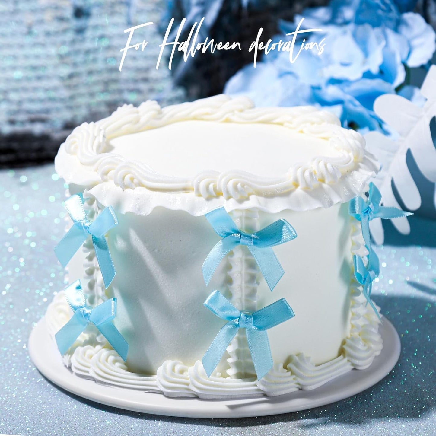 YGDZ 50 PCS Mini Blue Bows, Light Blue Satin Ribbon Bows, Small Bows for Crafts, Tiny Bow for Baby Shower, Party Decorations, Balloon, Gift Box Packaging