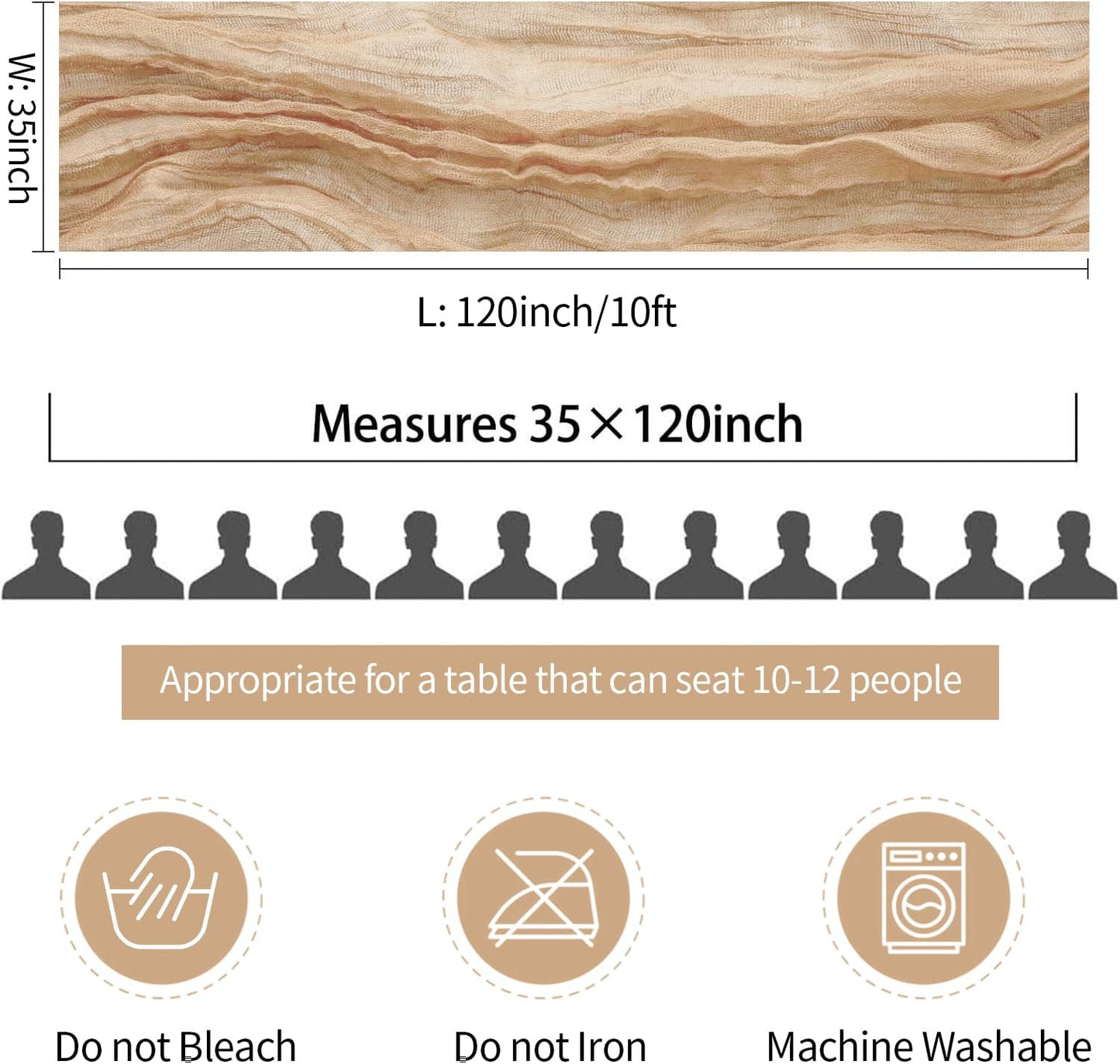 12 Pack Champagne Cheesecloth Table Runner 35x120 Inches, Fall Thanksgiving Cheese Cloth Table Runner 10FT Boho Sheer Gauze Runner for Bridal Shower Wedding Baby Shower Party Decor