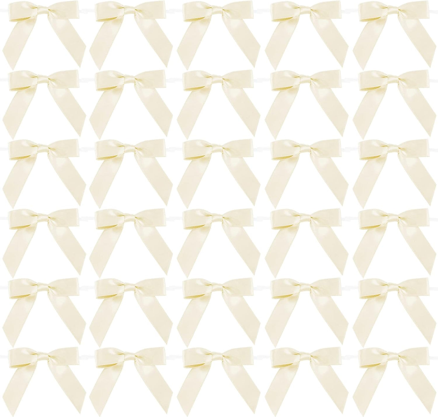 AIMUDI Ivory Bows 2.5" Pretied Satin Ribbon Bows Premade Twist Tie Bow for Treat Bags Cake Pop Bow for Wedding Favors Mini Bows for Gift Wrapping Baby Shower Decorations - 50 Counts