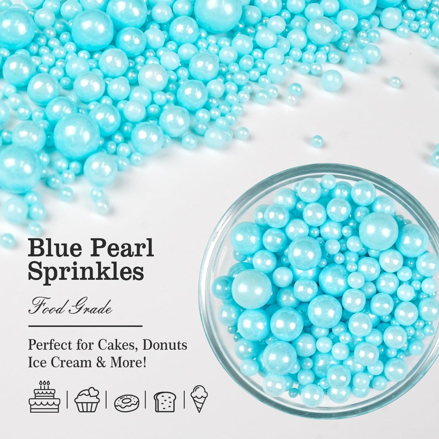 Blue Pearl Sprinkles for Cake Decorating, Edible Baking Candy, 150g/5.29oz Mix Size, Cake Topper Decorations, Cupcake, Ice cream for Kid's Birthday Christmas Party Valentine's Day