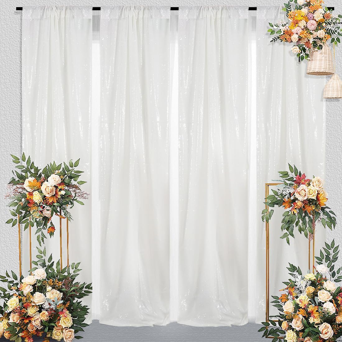 Juya Delight Sequin Backdrop Curtain,2PCS 2FTx8ft Glitter Backdrop Curtain for Party,Birthday,Christmas Wedding Decoration,White