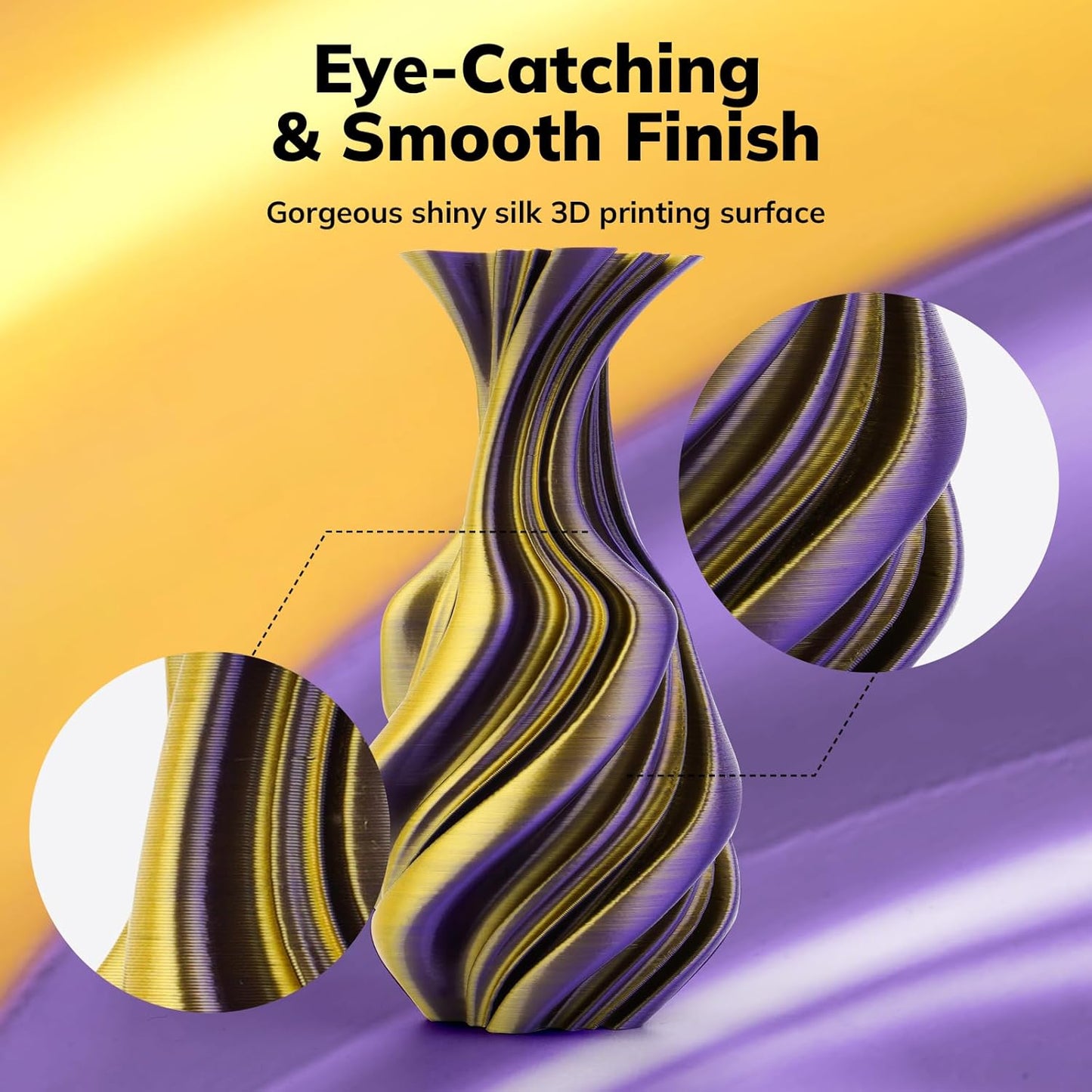 AMOLEN Silk PLA 3D Printer Filament, Dual Color Gold Purple PLA 1.75mm, Shiny Color Change Filament 3D Printing PLA Filament for Most FDM 3D Printer, 1kg Spool(2.2lbs)