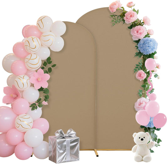 Wedding Arch Covers Arch Backdrop Cover Arch Stand Covers 7.2FT 6FT Set of 2 Arch Cover Spandex Fabric Stretchy Backdrop for Wedding Birthday Party Decoration Baby Shower (Khaki)