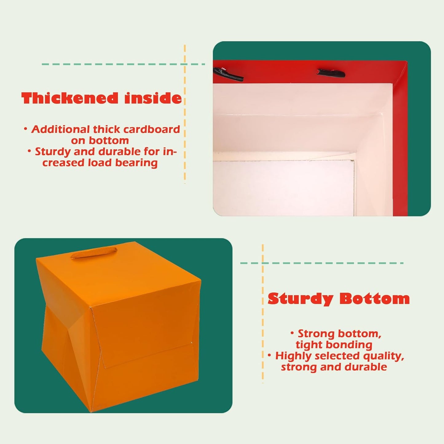 ADIDO EVA Orange Square Gift Bags Small Size Square Bottom Paper Bags with Handles for Party Favor, Shopping Bag (8x8x8 In, 10 CT)