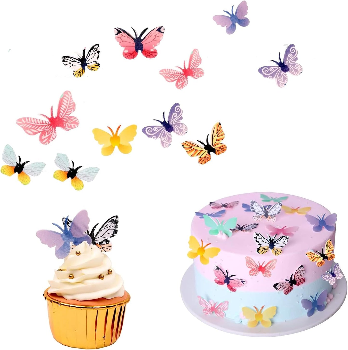YOcity 72Pcs Edible Butterflies Cake Toppers Edible Butterfly Cupcake Toppers Wafer Paper Butterflies Edible Butterfly Cake Decorations for Wedding Birthday Party Cupcakes Decorating(Mix Color)