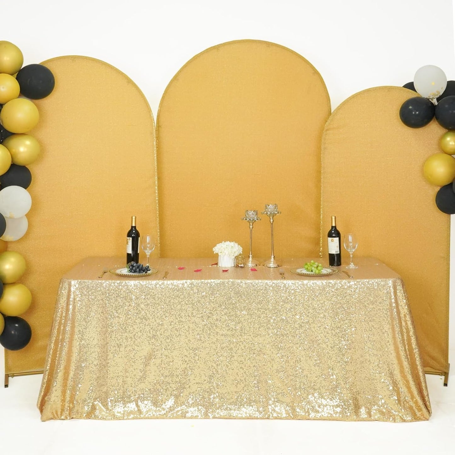 SquarePie Sequin Tablecloth 90 x 132 Inch Light Gold Sparkly Table Cloth for Wedding Party Decoration