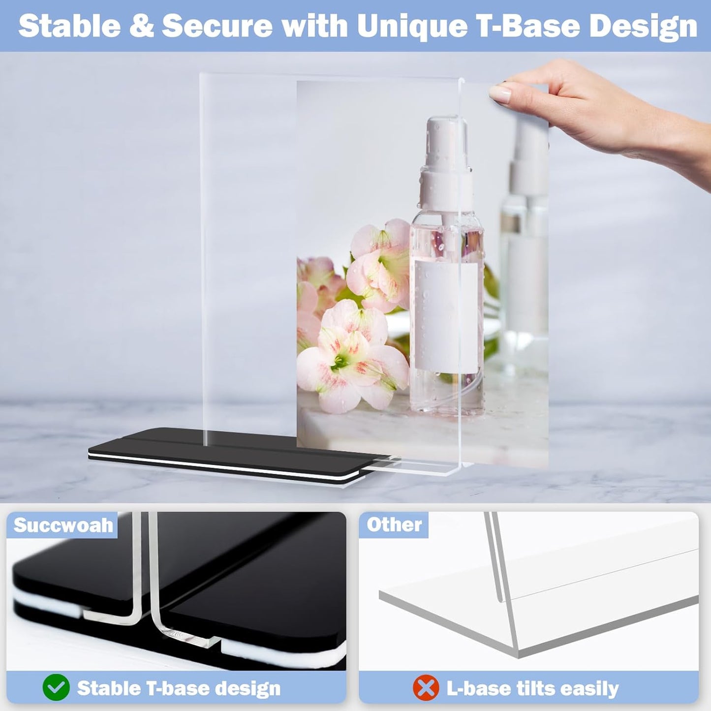 Acrylic Sign Holder 8.5 x 11, 24 Pack Clear Double-Sided Acrylic Display Stand for Vertical Tabletop Use, Perfect for Menus, Flyers, and Paper in Restaurants, Hotels, Office