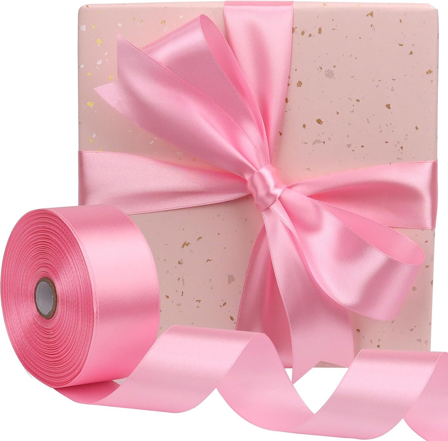 Pink Solid Satin Ribbon 1-1/2 Inch 50 Yards Solid Polyester Fabric Ribbon for Gift Wrapping Wedding Christmas Baby Shower Birthday Party Decoration Handmade Immortal Flower Craft