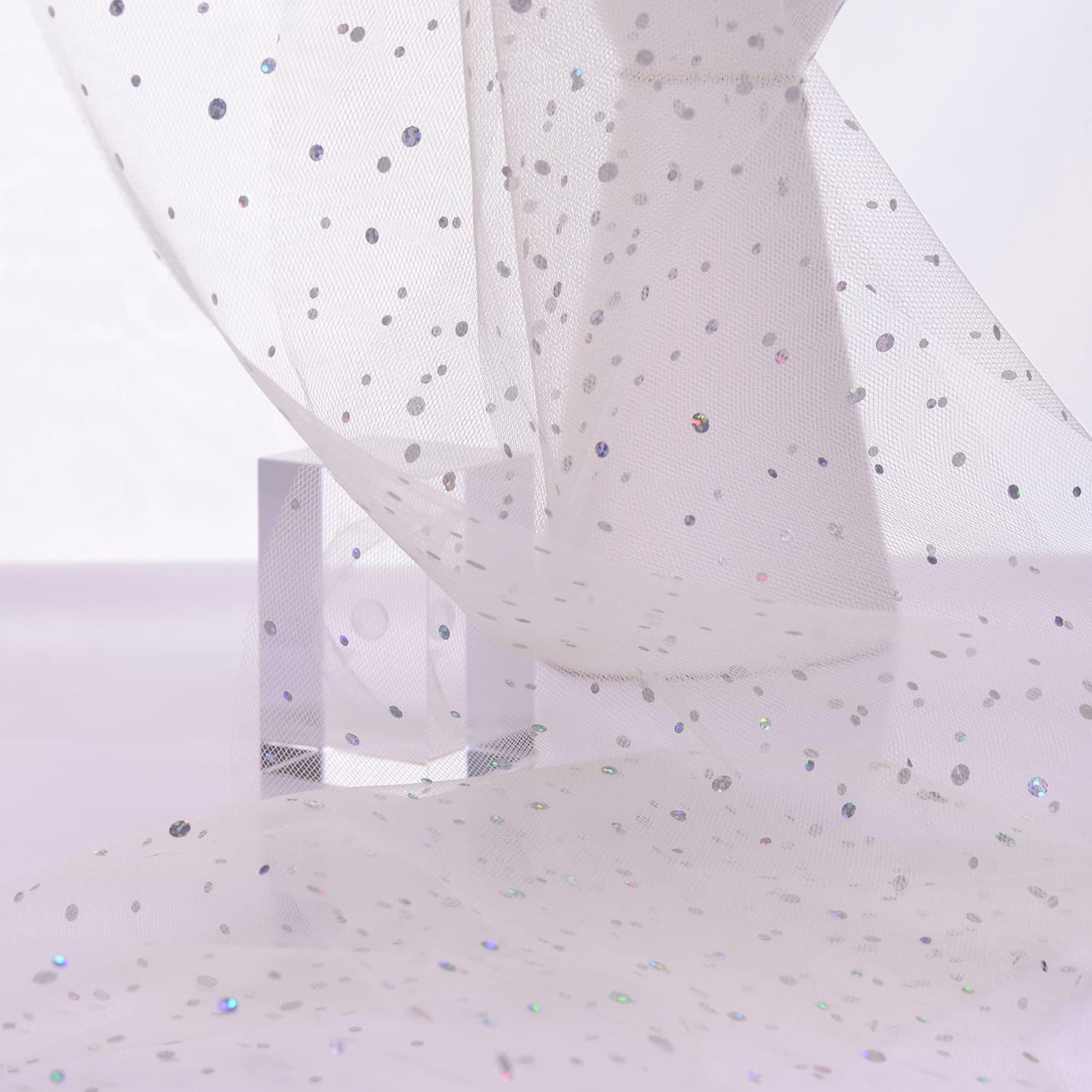 Glitter Tulle Rolls, 6' by 50 Yards (150FT) Sequin Tulle Netting Fabric for Tutu Skirts Sewing Birthday Wedding Party Decoration (Ivory)