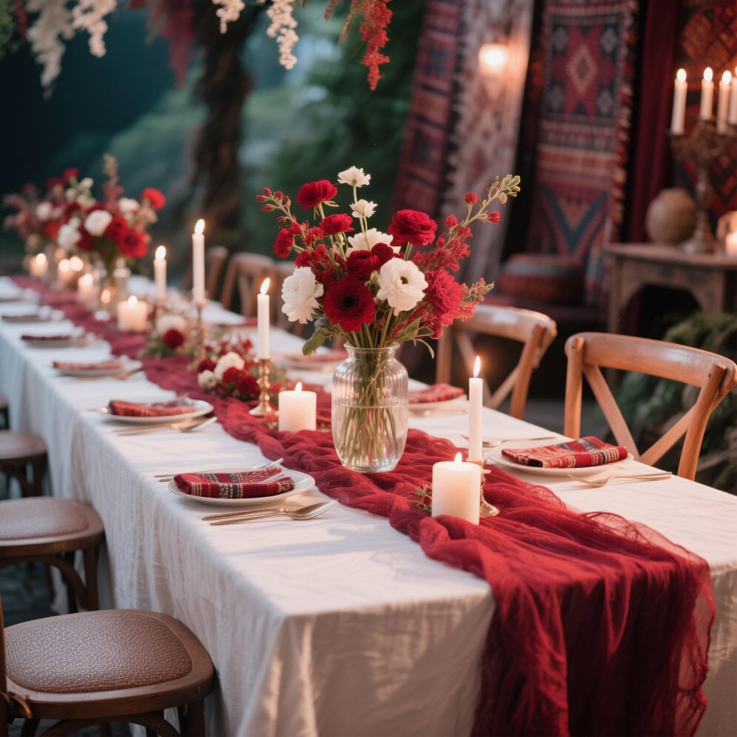 3 Pack Red Cheesecloth Table Runner Gauze Christmas Table Runner 35x120 Inch Rustic Boho Cheese Cloth Sheer Runner for Wedding Baby Shower Bridal Shower Birthday Party Holiday Decorations