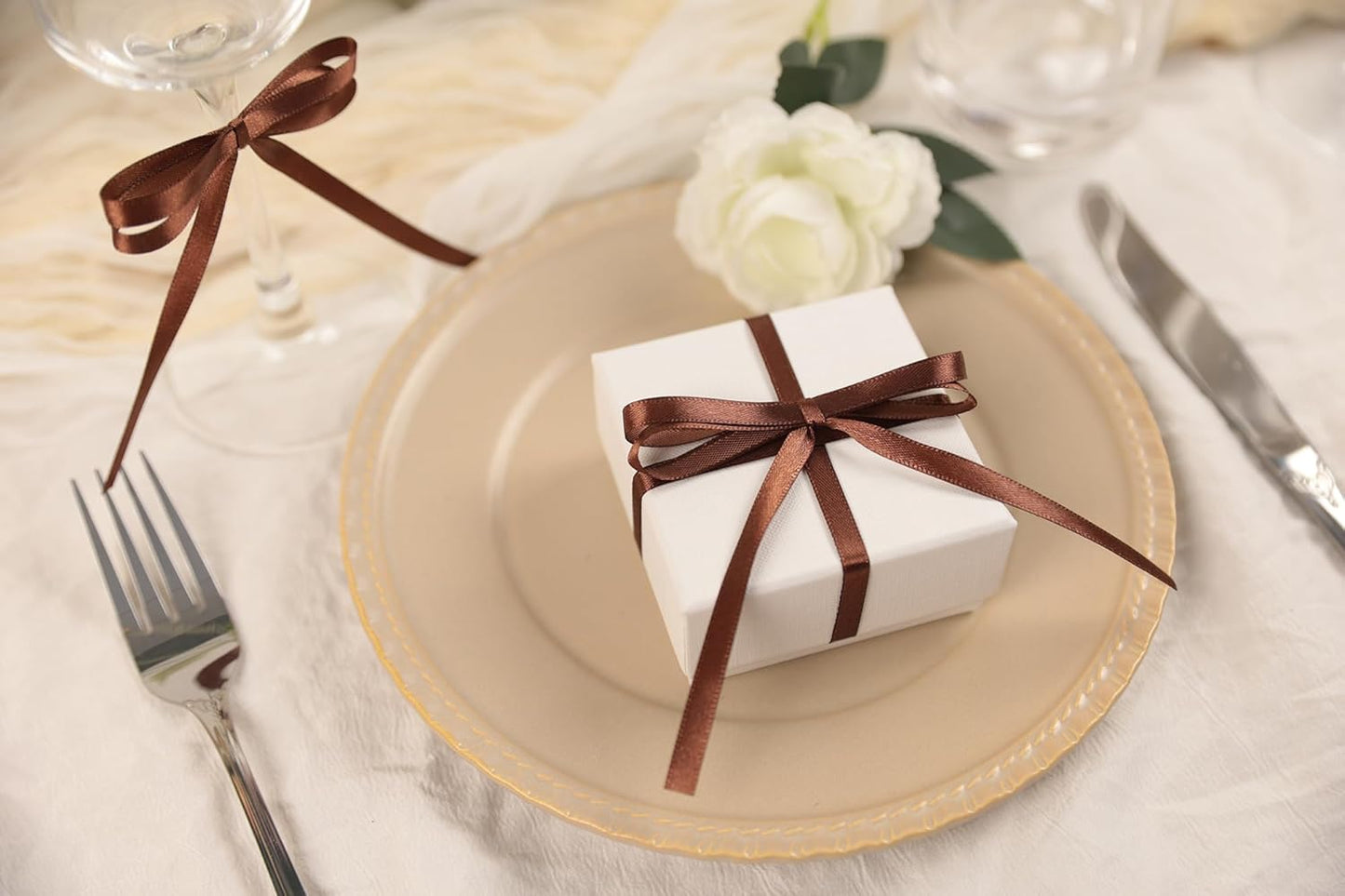 Dark Brown Satin Ribbon 1/4 inch X Continuous 25 Yards, Single Face Polyester Ribbon Perfect for Gift Wrapping, Flower Bouquet, Wedding Decor, Crafts, Bow Making, Sewing and More