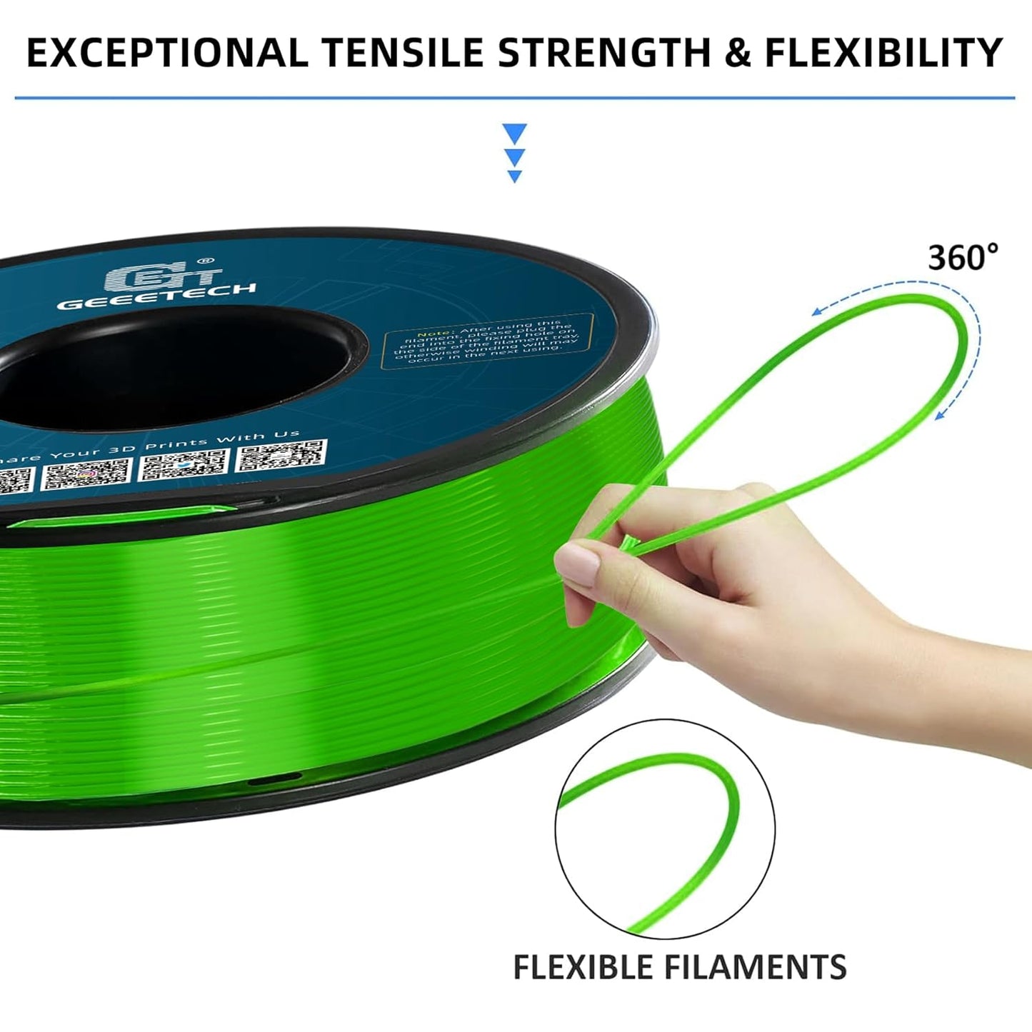 Geeetech TPU Filament 1.75mm, 95A Flexible 3D Printer Filament with High Elasticity, 1KG (2.2lbs) Spool, Dimensional Accuracy ±0.03mm, Fits Most FDM Printers (Clear Green)