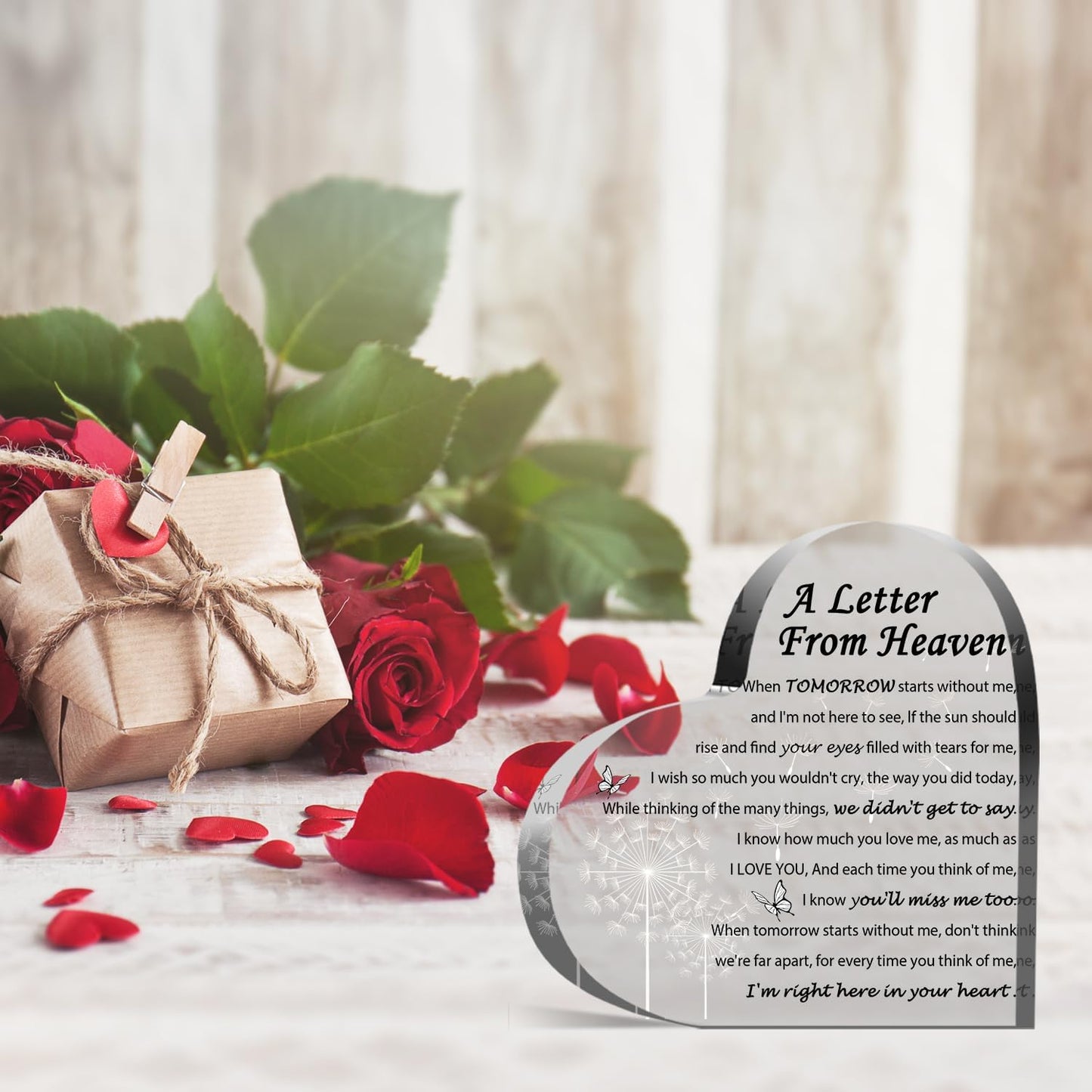 Sympathy Gifts - A Letter from Heaven- Memorial Gift for Loss of Mother Father Husband Son, Acrylic Heart Keepsake,Remembrance Sympathy Gifts, grief gifts