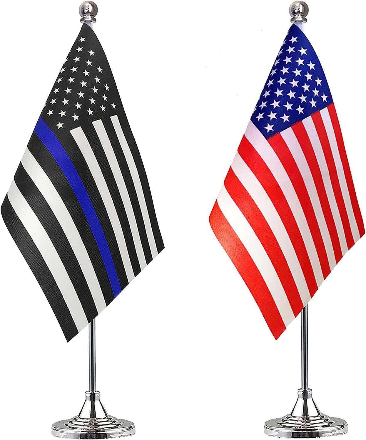ZXvZYT 2 Pack American US Thin Blue Line flag USA Police table flag,Small Mini United States Law Enforcement Desk Flags With Stand Base,for Law Enforcement Party Events Celebration Decorations