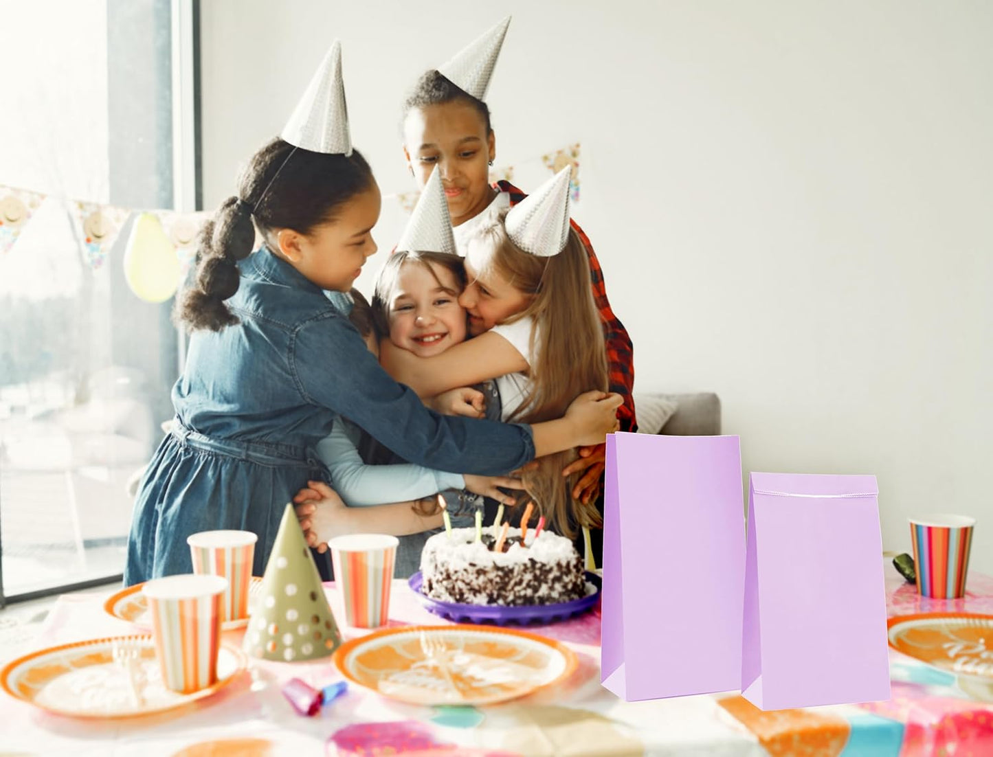 30-Pack Purple Party Favor Paper Bags,9'' Wrapped Treat, Goodie,Candy, Paper Lunch Bags for Birthday Party, Babyshower,School Activitities