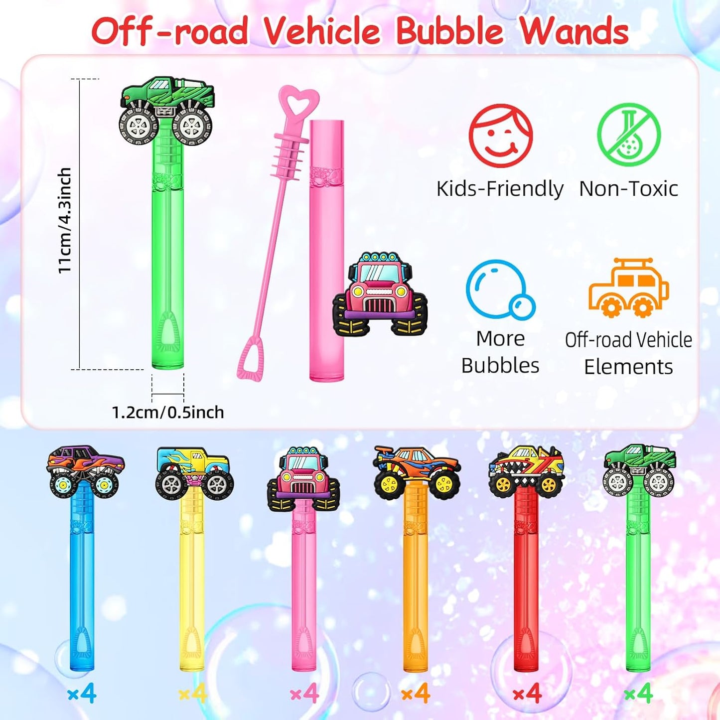 AMFZON 24Pcs Monster Truck Party Favors Bubble Wands for Kids, Truck Big Cars Mini Bubbles Wand Toys, Monster Truck Birthday Party Supplies Goodie Gift Bag Stuffers Pinata Classroom Prizes