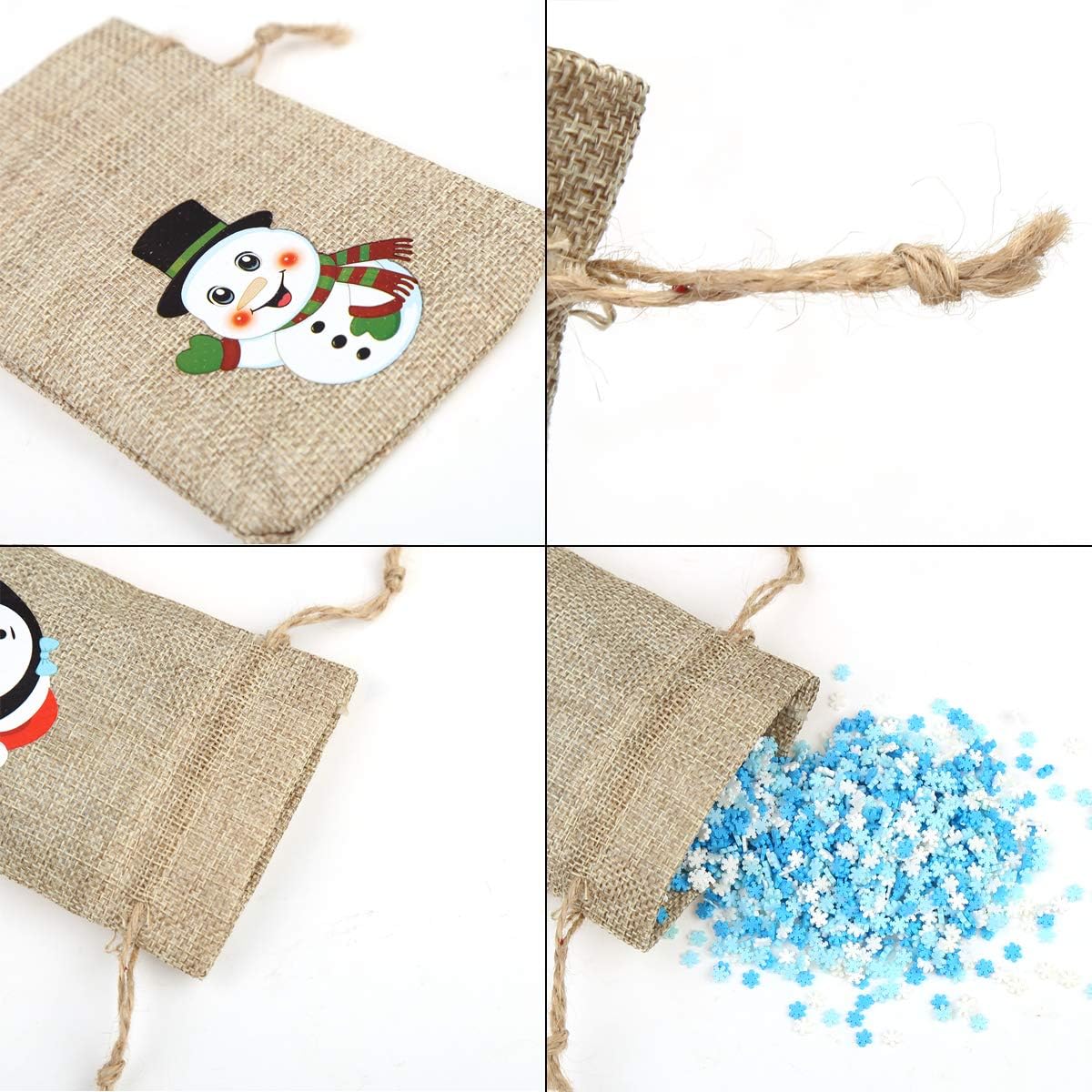 CCINEE 96pcs Christmas Burlap Gift Bags with Drawstrings Candy Goody Treat Bags with Double Jute Drawstrings 4X6 Inch