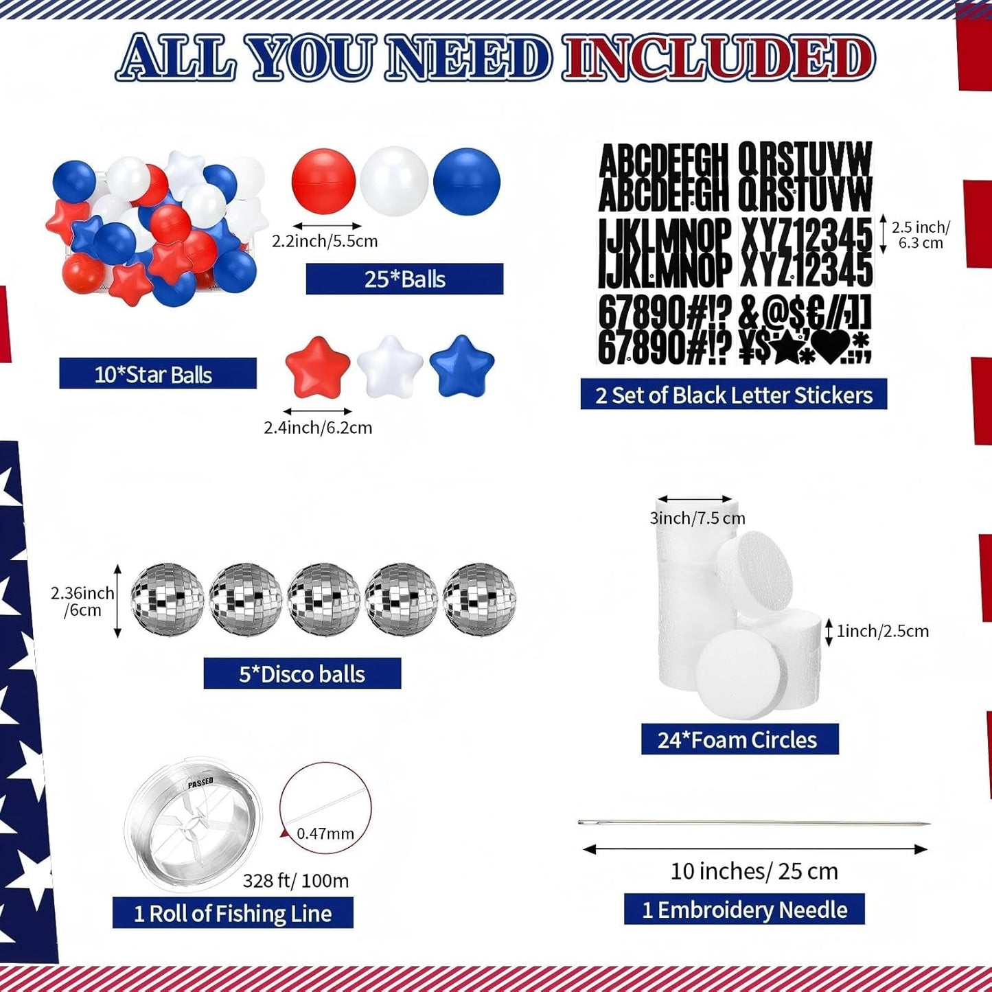 Giant Friendship Bracelet Garland Kit, DIY Birthday Banner with Letters Ball Jumbo Customizable Friendship Bracelet Decor for Halloween Christmas Wedding Party(White, Red, Blue)