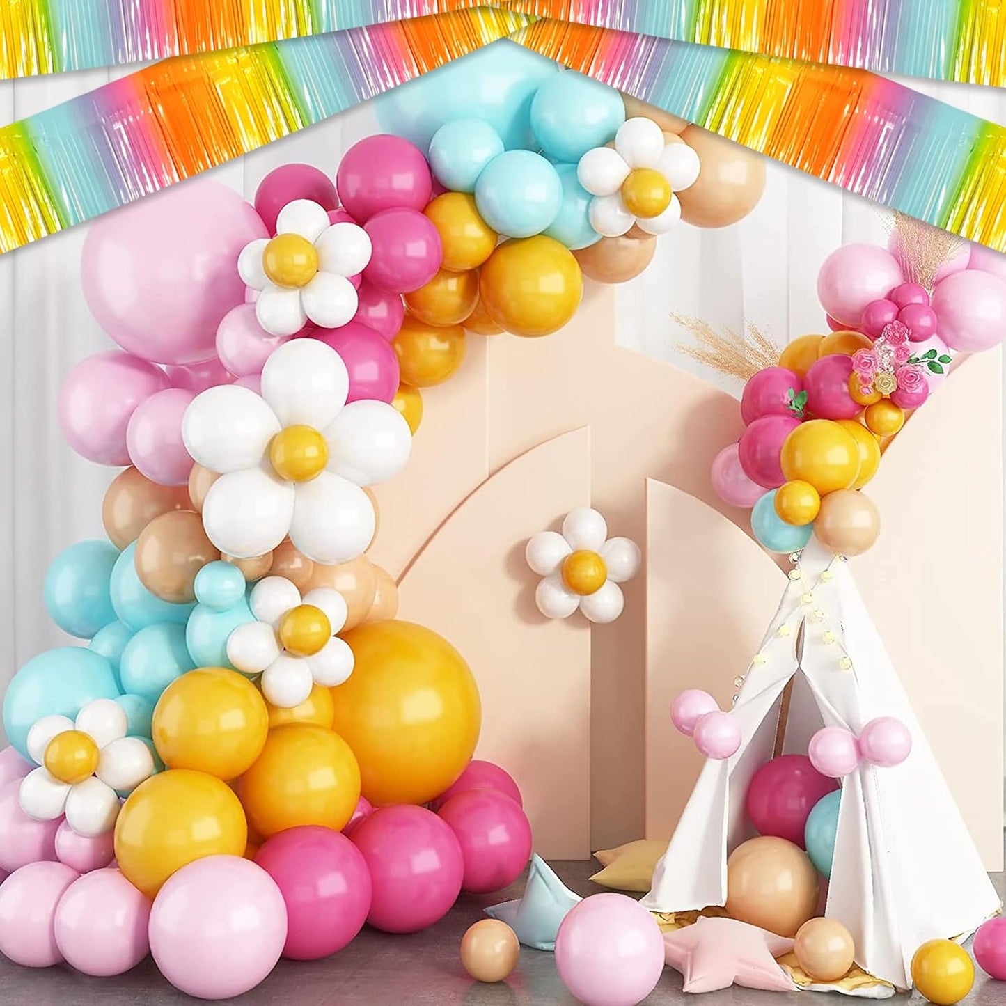 4 Pack 10 Feet Rainbow Foil Fringe Garland Metallic Tinsel Streamers Banner Wall Hanging Curtain Backdrop for Parade Floats, Wedding, Graduate, Mother's Day, Birthday Party Decoration