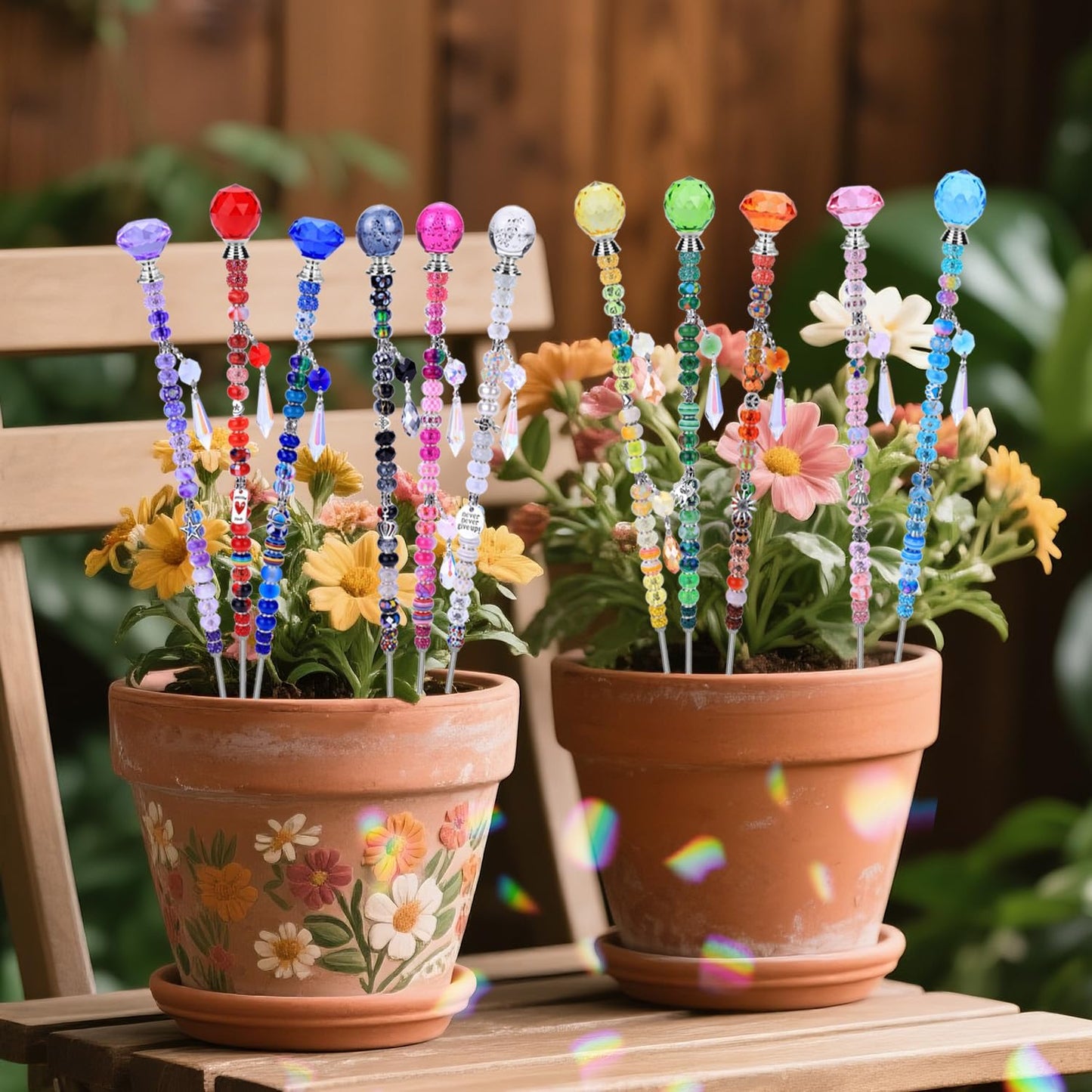 DIY Fairy Wand Garden Stakes Kit, Crystal Beaded Decorative Wands Set, Outdoor Garden Decoration with Assembly Guide (Mixed Top 390 Pcs)