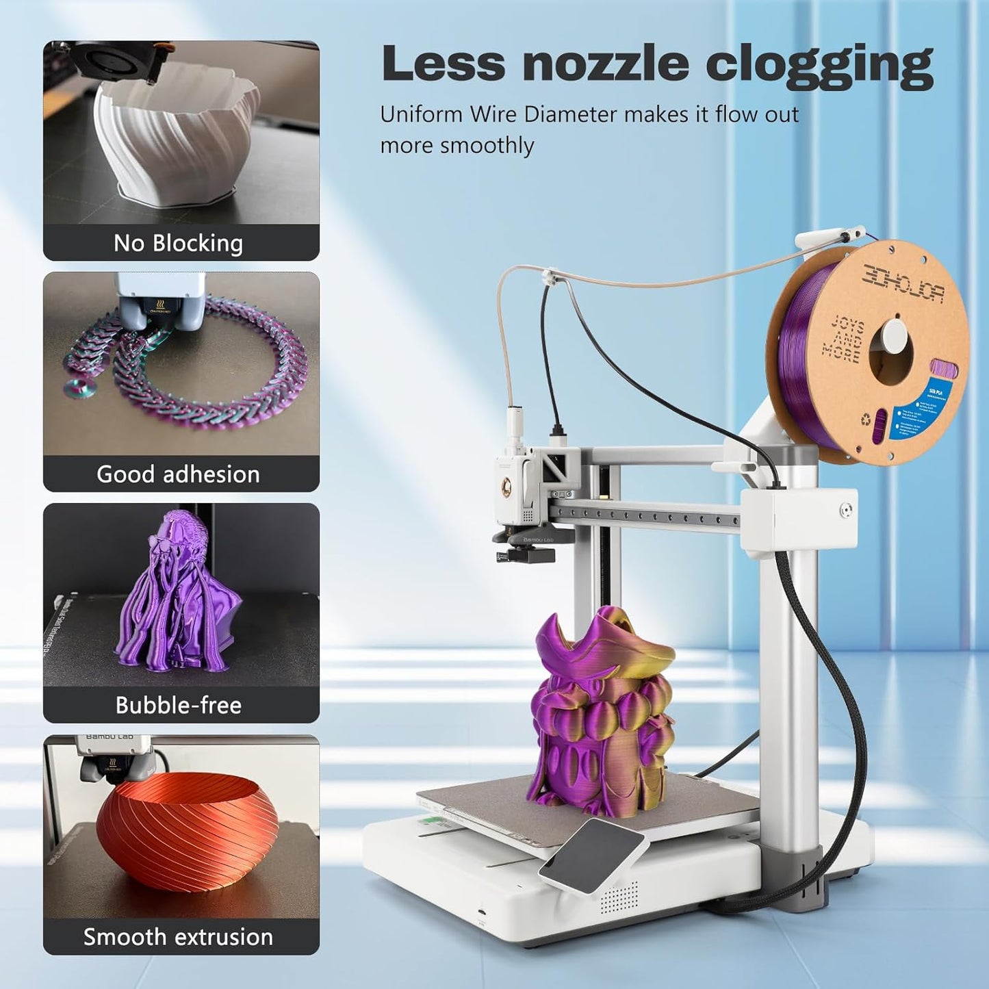 Silk PLA Filament 1.75mm Purple Gold Dual Color PLA 3D Printer Filament 2 in 1 Coextrusion 1KG Spool(2.2lbs) 3D Printing Filament Dimensional Accuracy +/- 0.03mm Fits for Most FDM 3D Printers