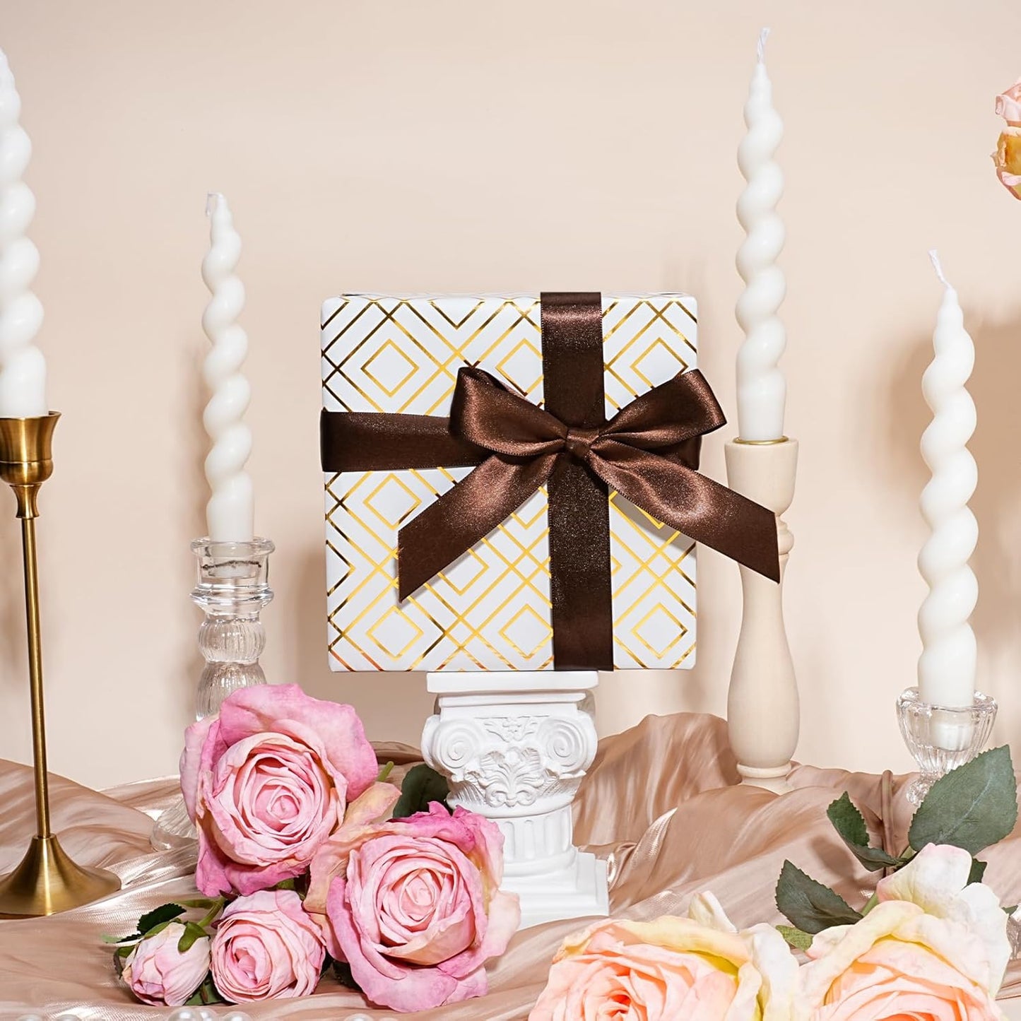 LaRibbons Brown Ribbon 1 Inch 25 Yards Luxury Double Faced Friar Brown Silk Ribbon for Flower Bouquet Crafts Gift Wrapping Wedding Party Decoration