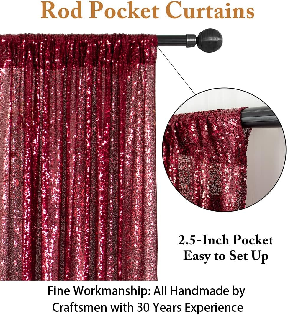 ShiDianYi 8FTx10FT Burgundy Sequin Glitter Backdrop Curtain - Sparkling Photo Booth Background for Weddings, Christmas Parties, Bridal Showers