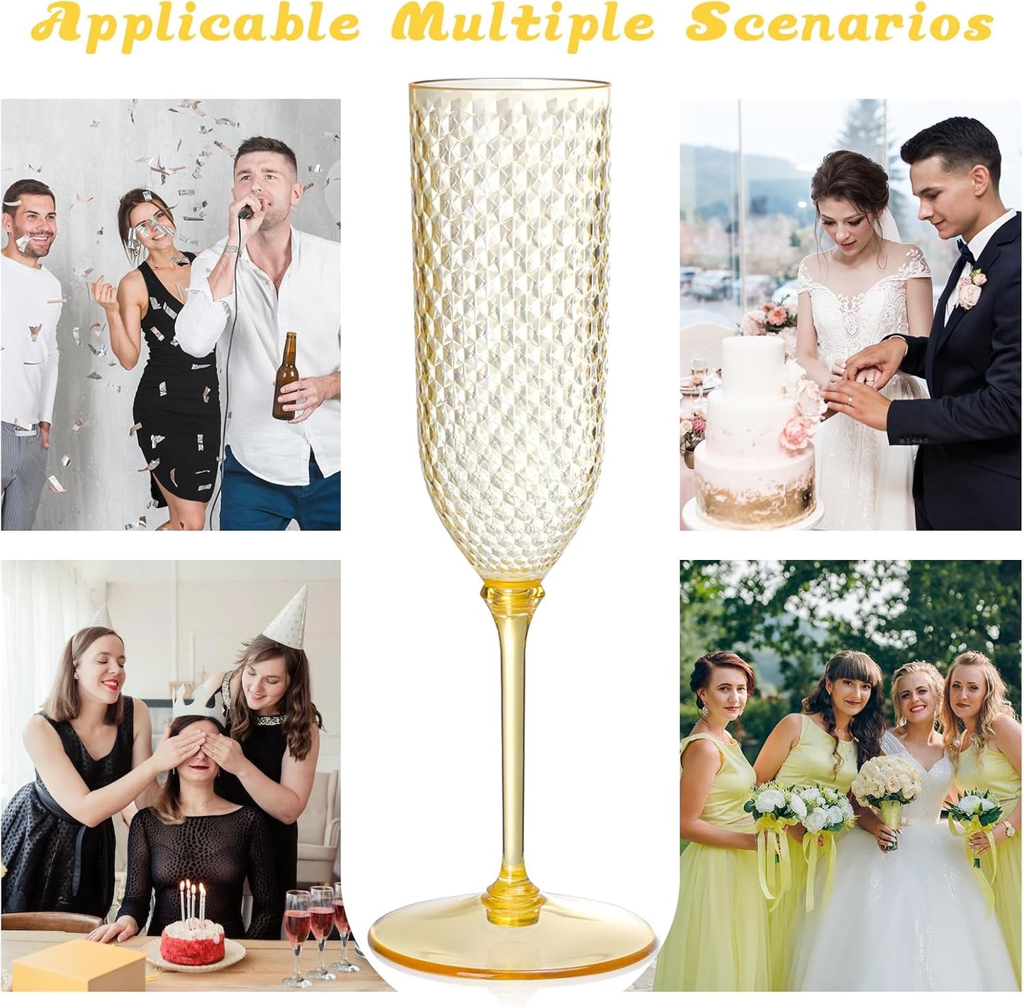 XUWAIDSGN 24 Pack Amber Detachable 2 piece Champagne Flutes 5.5 Oz Unbreakable Plastic Mimosa Disposable Champagne Glasses Drinking Cups Stemmed Reusable Wine Toasting Glasses for Wedding (24, Amber)