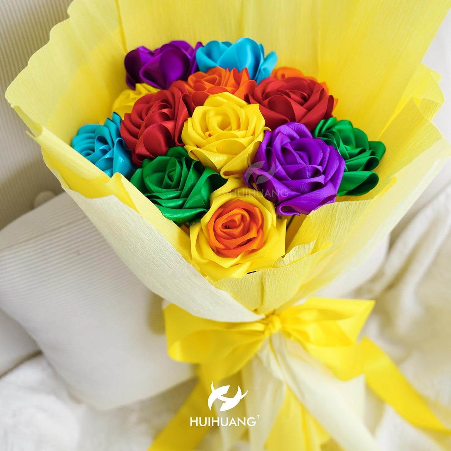 HUIHUANG Yellow Ribbon Satin 1-1/2" Wide Double Face Polyester Satin Ribbons for Crafts, Thick Silk Ribbon for Gift Wrapping Hair Bows Floral Bouquet Cake Box Thanksgiving Decor Party Favor-50 Yards