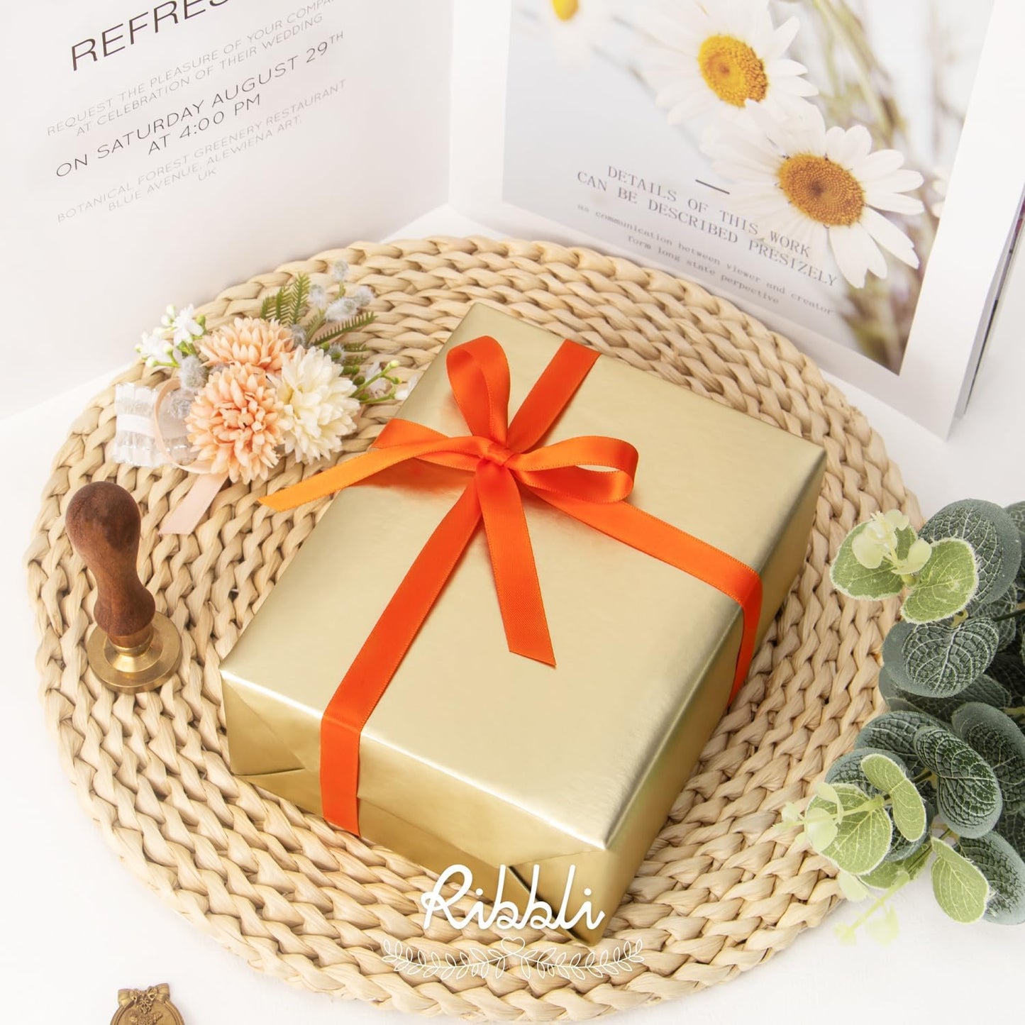 Ribbli Torrid Orange Satin Ribbon Double Faced Satin 1/2 Inch x Continuous 100 Yards-Orange Ribbon for Gift Wrapping Crafts Wedding Decoration Bows Bouquet Floral Arrangement