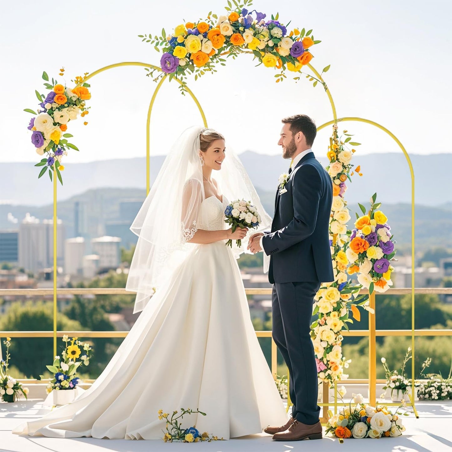 FOTSHARER Wedding Arch Backdrop Stand and Black Arch Covers Stretchy Backdrop Set of 3 (7.2FT, 6.6FT, 6FT) Metal Arched Stand with Spandex Arch Covers for Graduation Ceremony Bridal Shower Event Decor