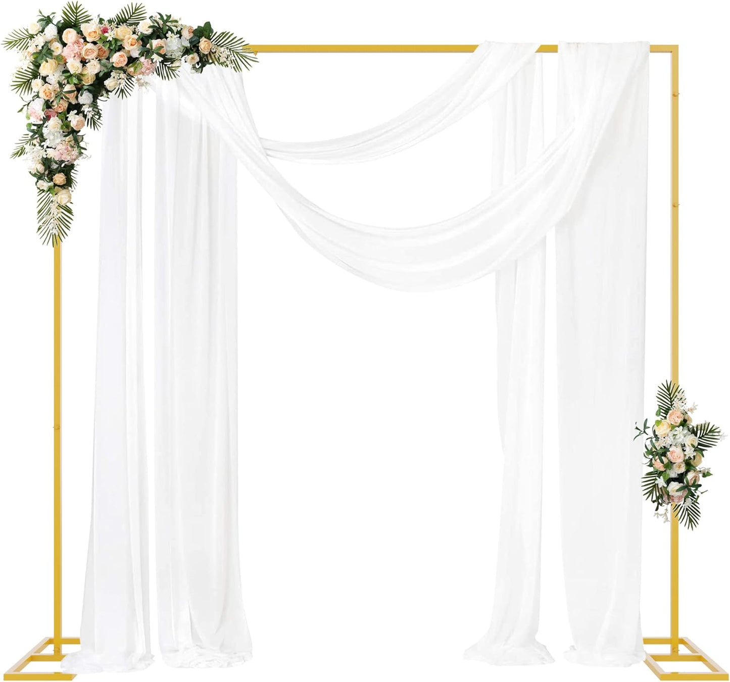 Fomcet 8FT x 8FT Backdrop Stand Heavy Duty with Base, Gold Portable Adjustable Pipe and Drape Backdrop Stand Kit, Square Metal Arch Party Frame for Wedding Birthday Parties Banquet Decorations