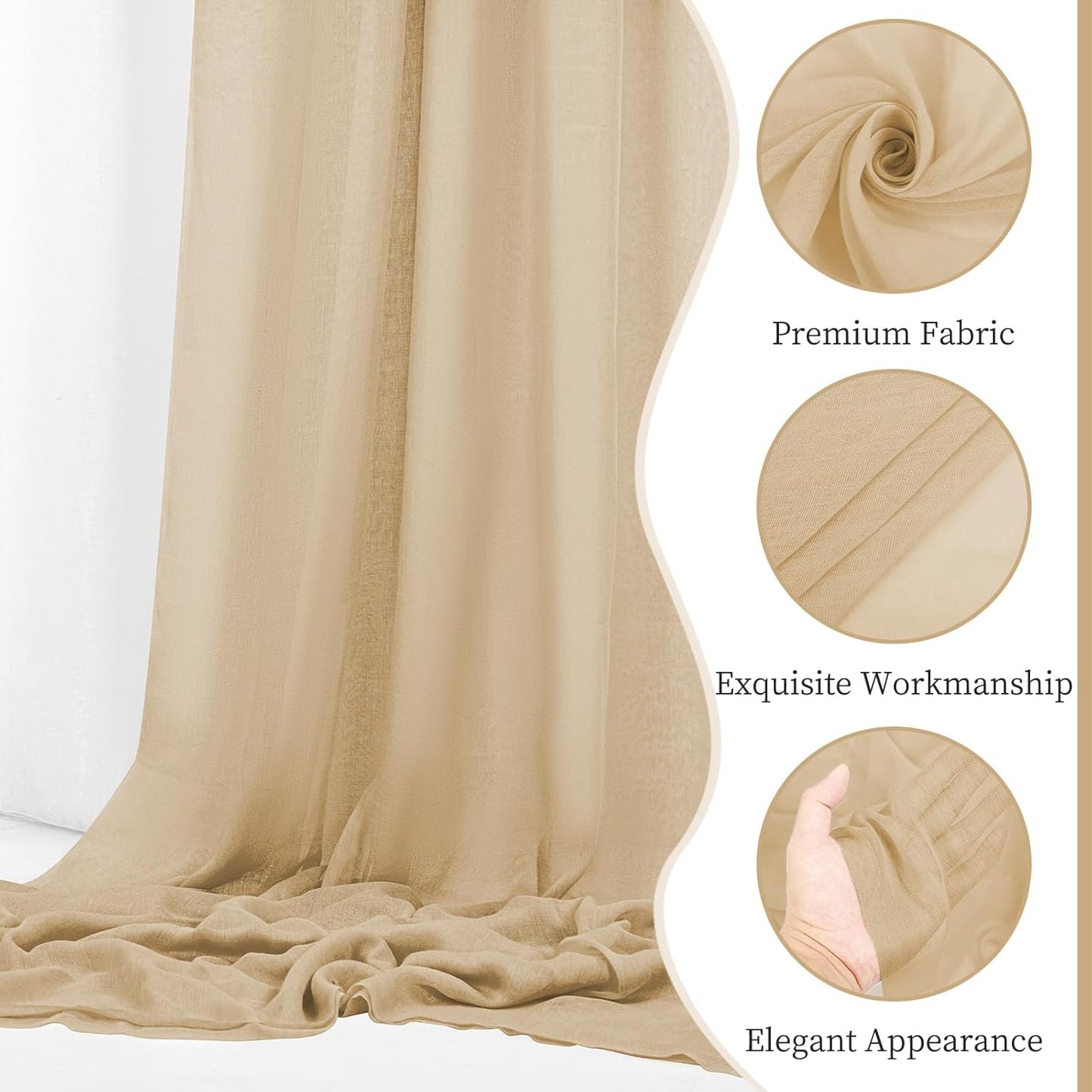 4 Panels Beige Cheesecloth Draping Fabric 35" x 20FT Gauze Fabric Arch Drapes for Wedding Reception Sheer Backdrop Photo Background Household Curtain or Outdoor Curtain