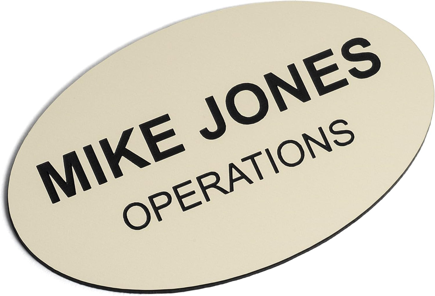 Custom Engraved Name Tag Badges – Personalized Identification with Pin or Magnetic Backing, 2.8 Inch Oval, Almond/Black