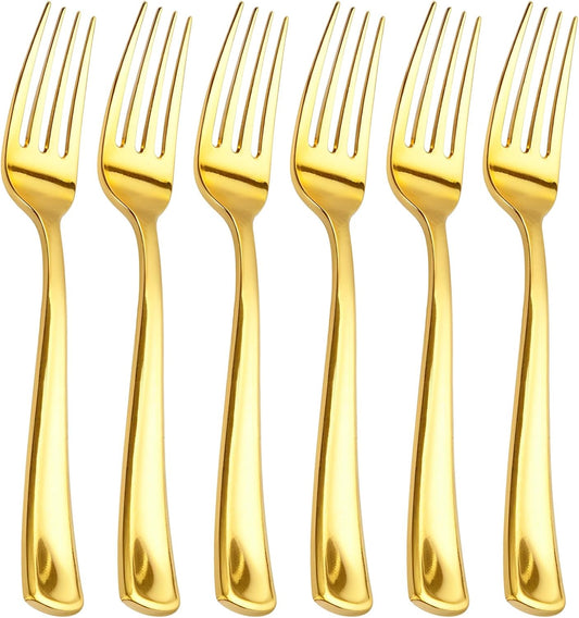 bUCLA 600PCS Gold Plastic Forks - 7.4inch Heavy Duty Plastic Forks Bulk Disposable for Party - Gold Silverware,Ideal for Weddings&Daily Using
