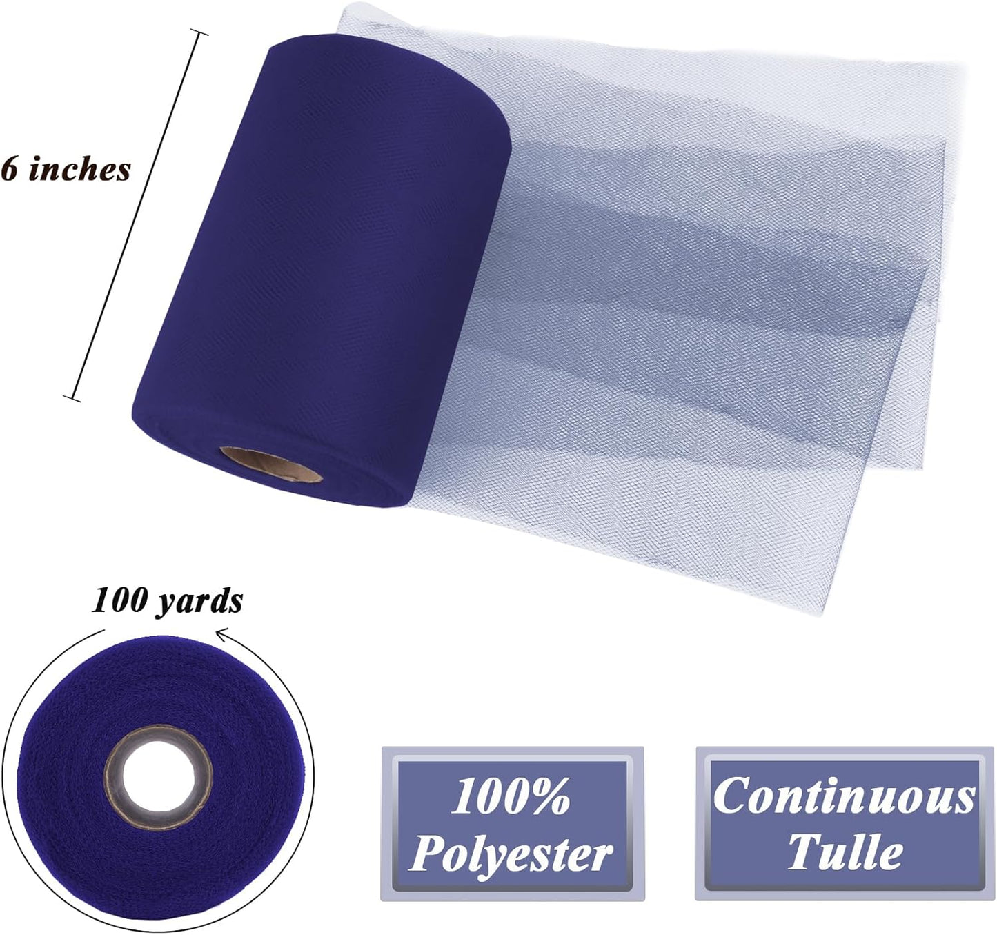 Navy Blue Tulle Fabric Roll 6”by 100 Yards (300 ft) Soft Tulle Spool for DIY Crafting Favor Supplies, Tutus, Wedding, Party Decorations, Gift Wrapping