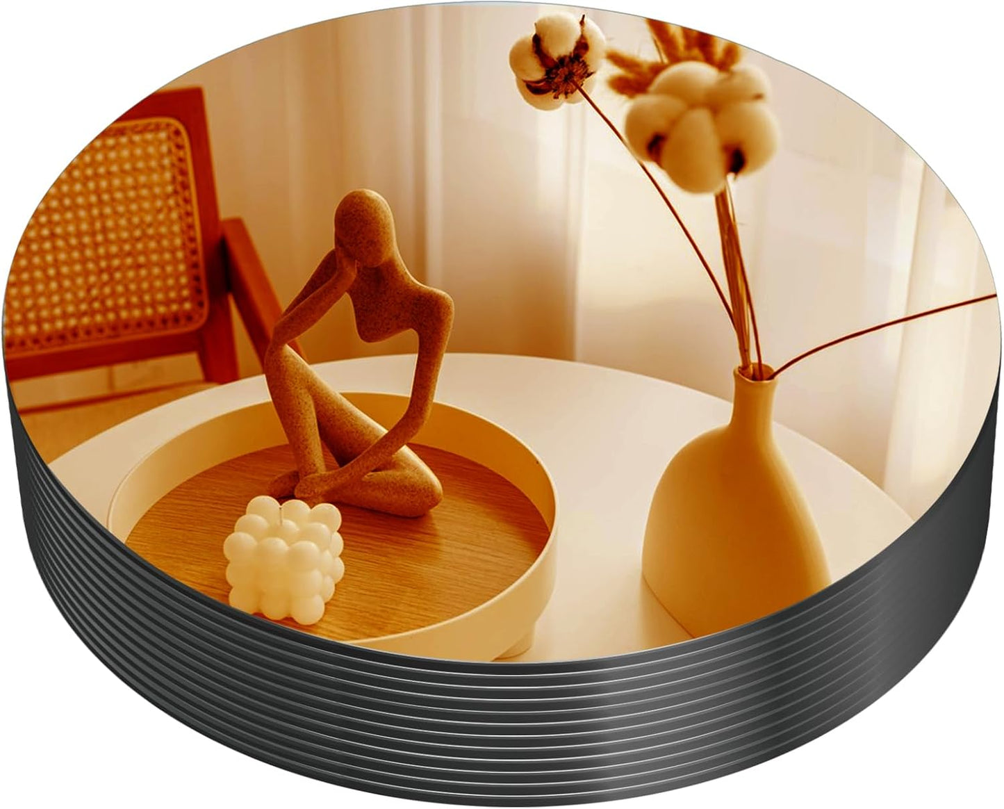 VASUHOME 10" Gold Mirror Centerpieces for Tables, Round Mirror Plates Set for Candle, Wedding, Party Decorations, Circle Mirror Trays with Smooth Edge and Cushioned Feet, 2mm Thick