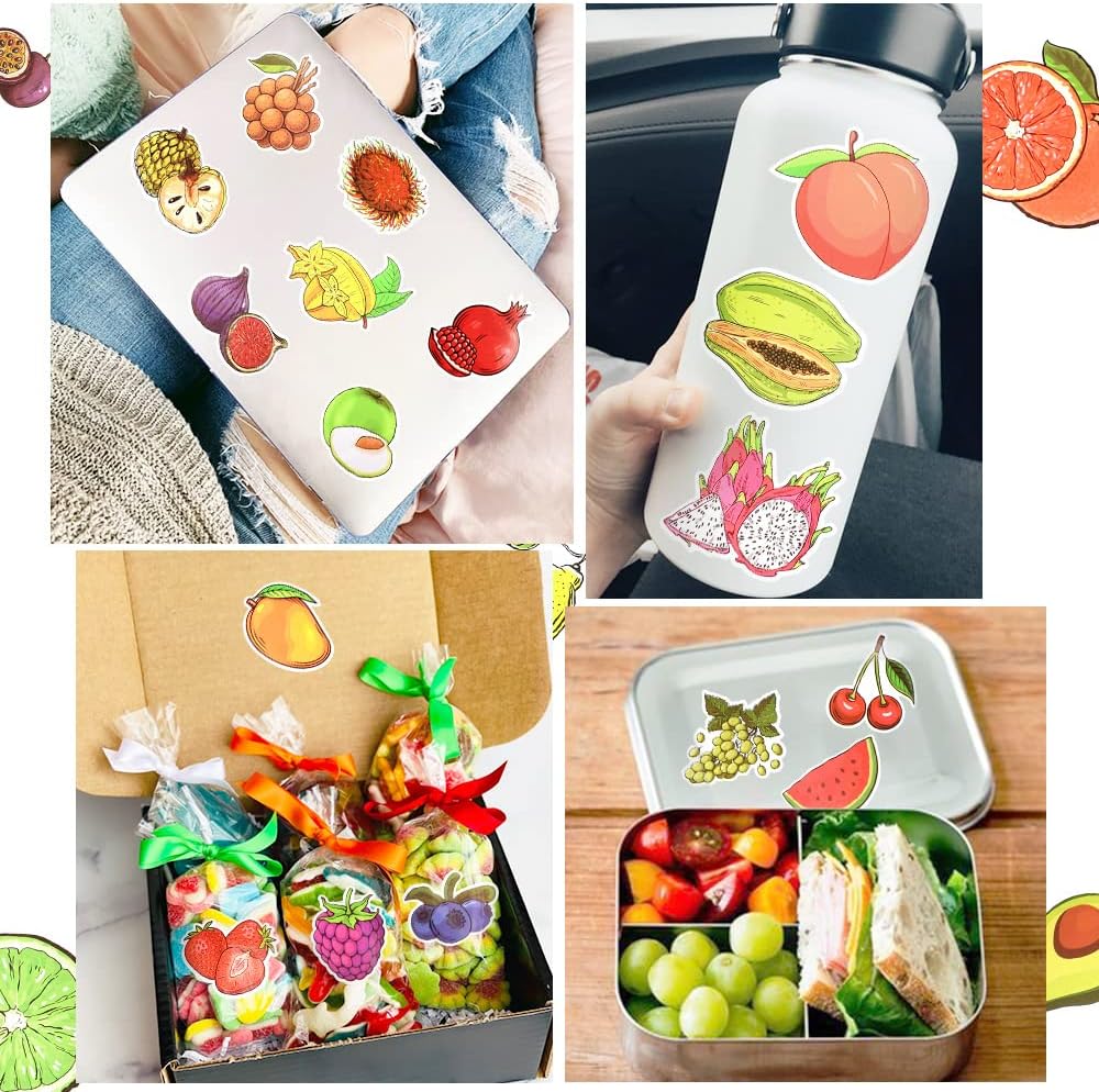 QTL Fruit Stickers for Kids Vegetable Stickers for Water Bottles Laptop Scrapbooking Waterproof Vinyl Pack 50Pcs