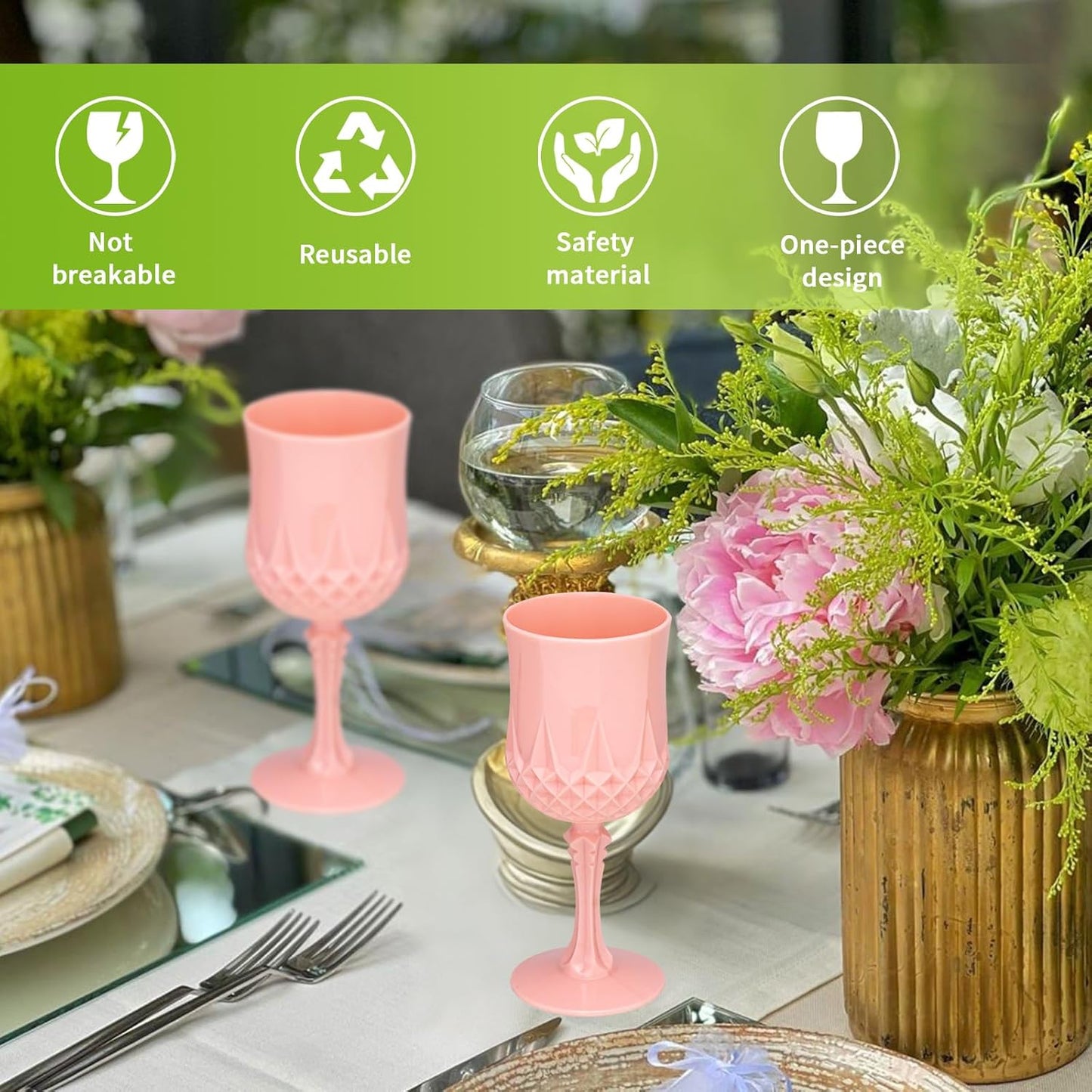 Plastic Vintage Wine Glasses 7OZ Plastic Goblets Vintage Drinking Glasses 12PCS Retro Wedding Glassware Water Goblets Reusable Drinking Cups for Party,Reception,Celebration,Bar,Whiskey(Light Pink)