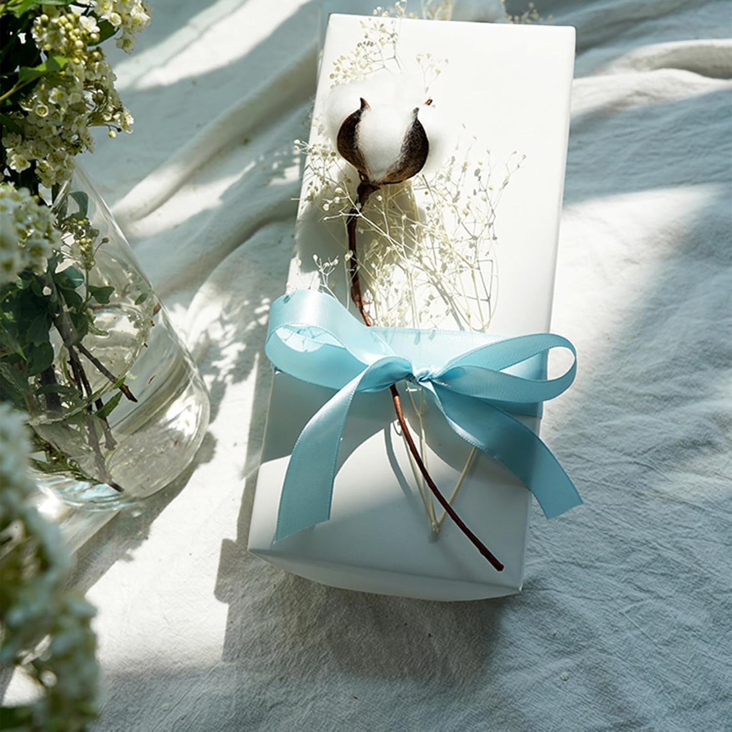 5/8 Inch Light Blue Satin Ribbon 50 Yards Solid Fabric Ribbons for Gift Wrapping, Crafts and DIY Projects, Bows Making, Wedding, Party, Holiday Decor