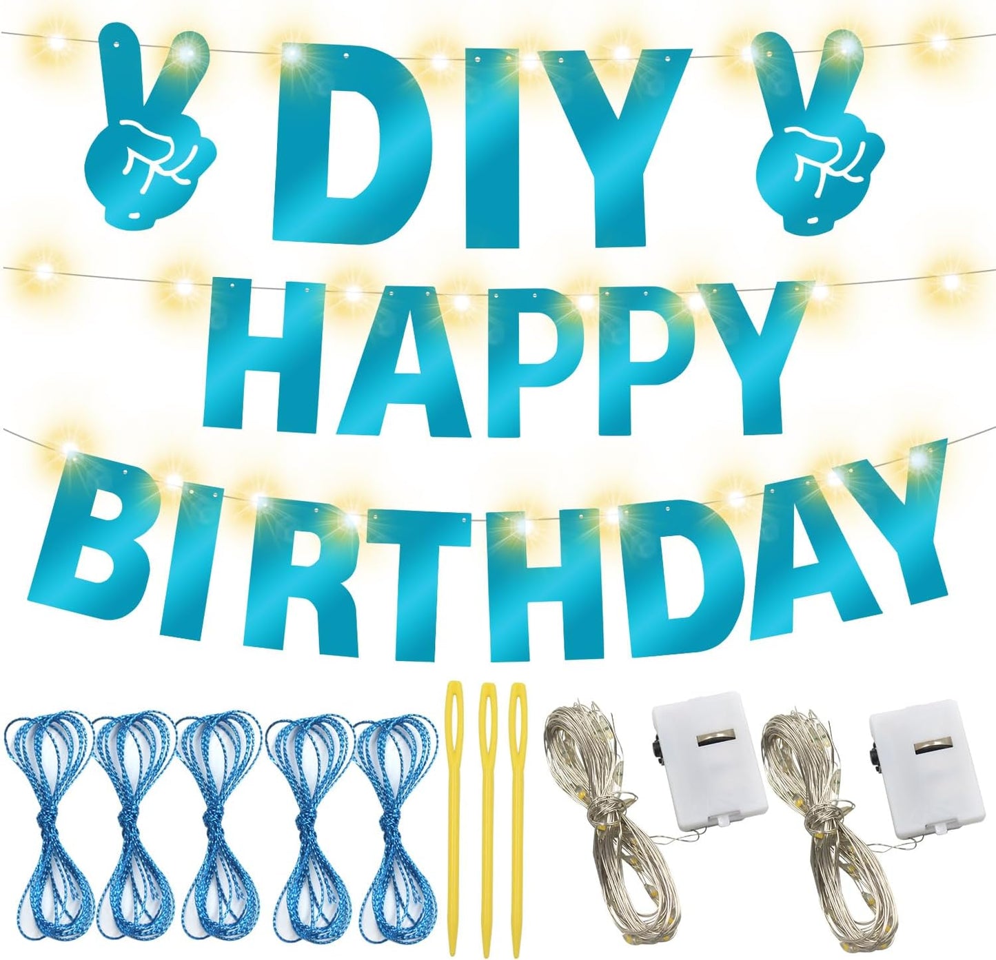 175Pcs DIY Glitter Customizable Banner Kit Happy Birthday Custom Letters Banner Happy New Year Personalized Banners Decor Christmas Baby Shower Birthday Party Decoration Supplies(Shiny Light Blue)