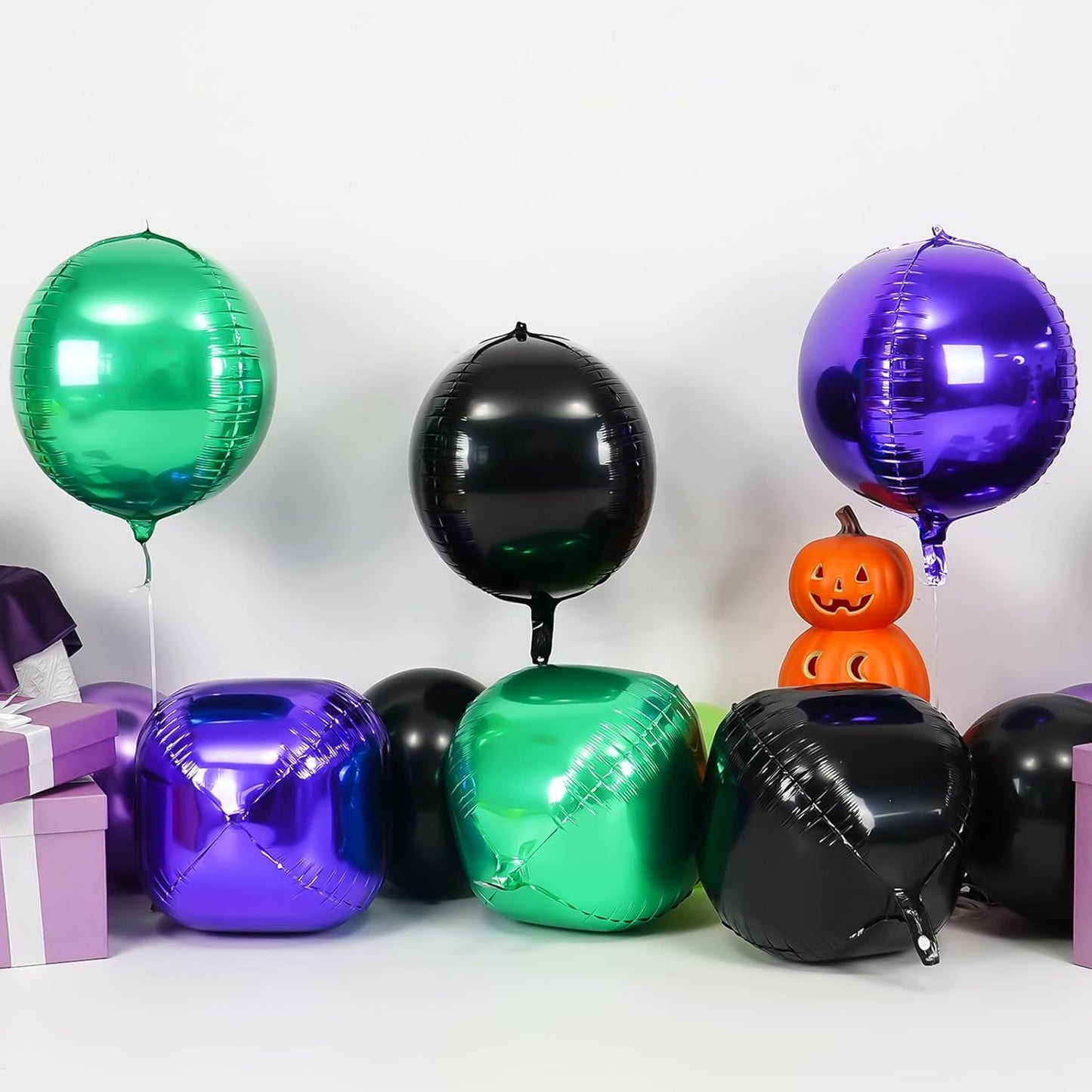 6Pcs Black Green Purple Round Foil Balloons,Giant 4D Round Ball Balloon,22 Inch Balloons for Halloween Kids Birthday Baby Shower Party Decorations