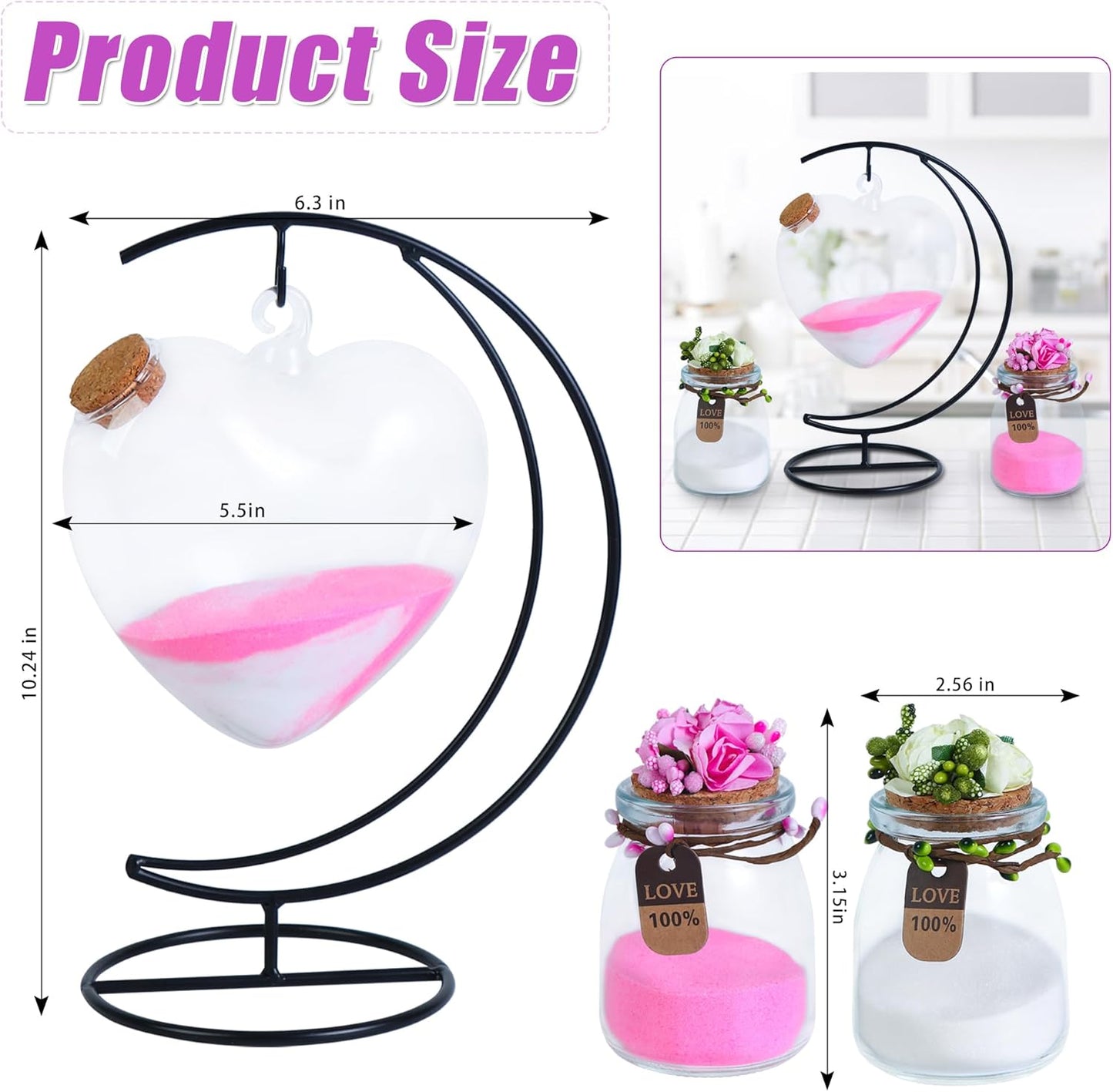 Mqiielle Wedding Unity Sand Ceremony Kit Include Moon Stand Love Bottle Cork 2 Ceremonial Vases with Flower Garlands Wedding Sand for Weddings Bridal Parties Valentine's Day