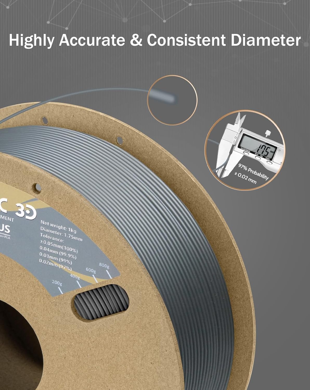 DURAMIC 3D 1.75mm 2Kg Black + Silver PLA Plus 3D Printer Filament 2 Pack 1kg Spool (2.2lbs) PLA Pro Tougher and Stronger, Dimensional Accuracy +/- 0.02mm