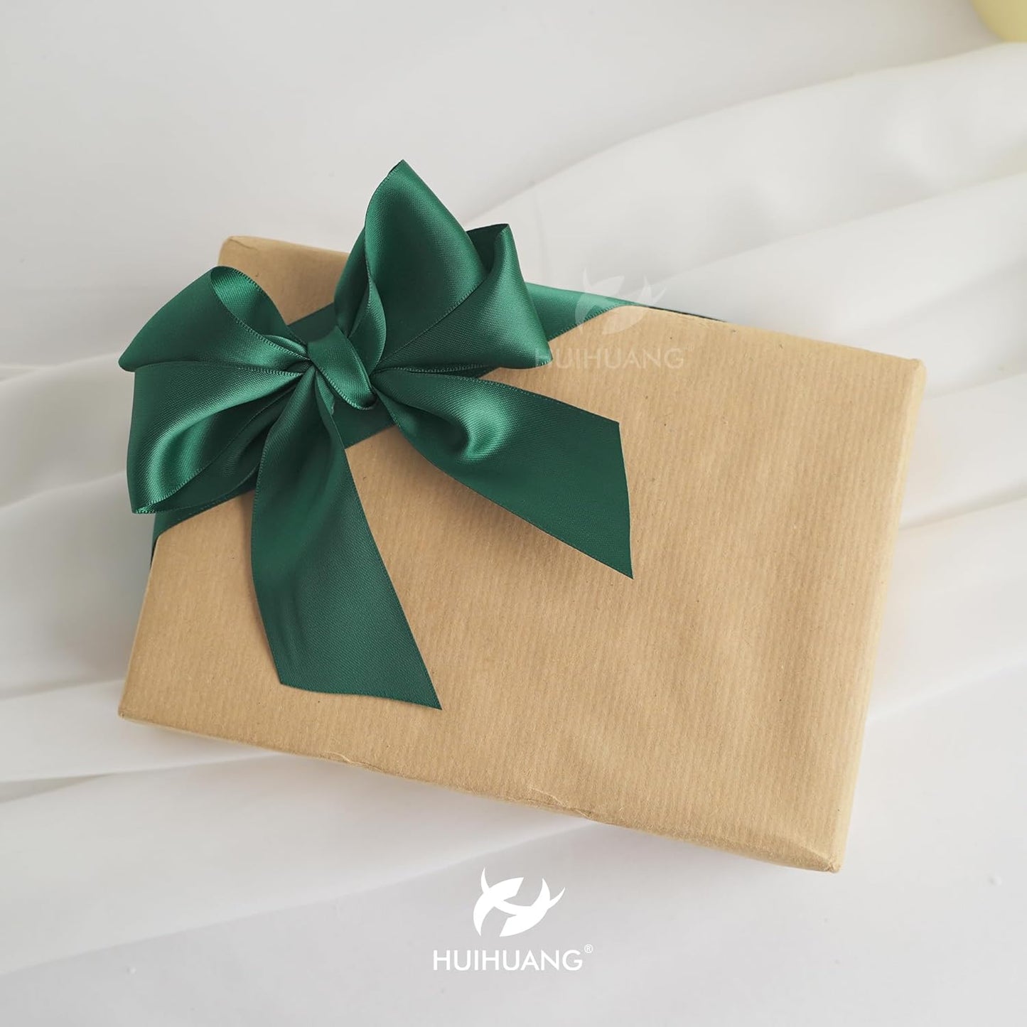 HUIHUANG 1-1/2 inch Hunter Green Ribbon Double-Faced Satin Ribbon 50 Yards Dark Green Ribbon for Crafts, Gift Wrapping, Flower Bouquet Wrap, Invitations, Holiday Decor, Bows Making