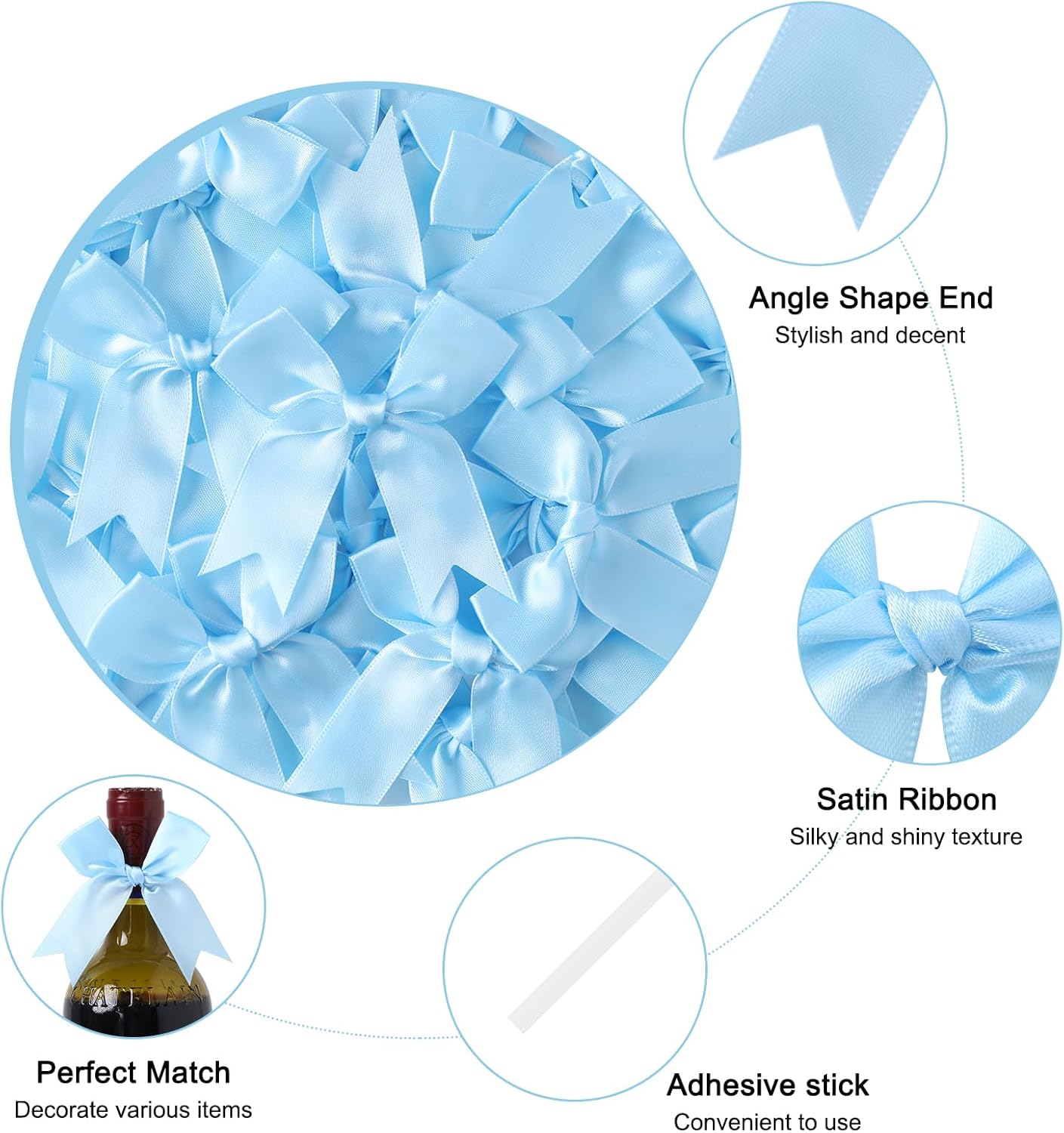 Feluwi Azure Gift Wrap Bows (50 Pcs) - 3.3 Inch Elegant Plastic-Free Bows for Christmas Gifts, Birthday Presents, Wedding Friendly Party Supplies, Baby Shower, Gift Bags Decorative Accessories