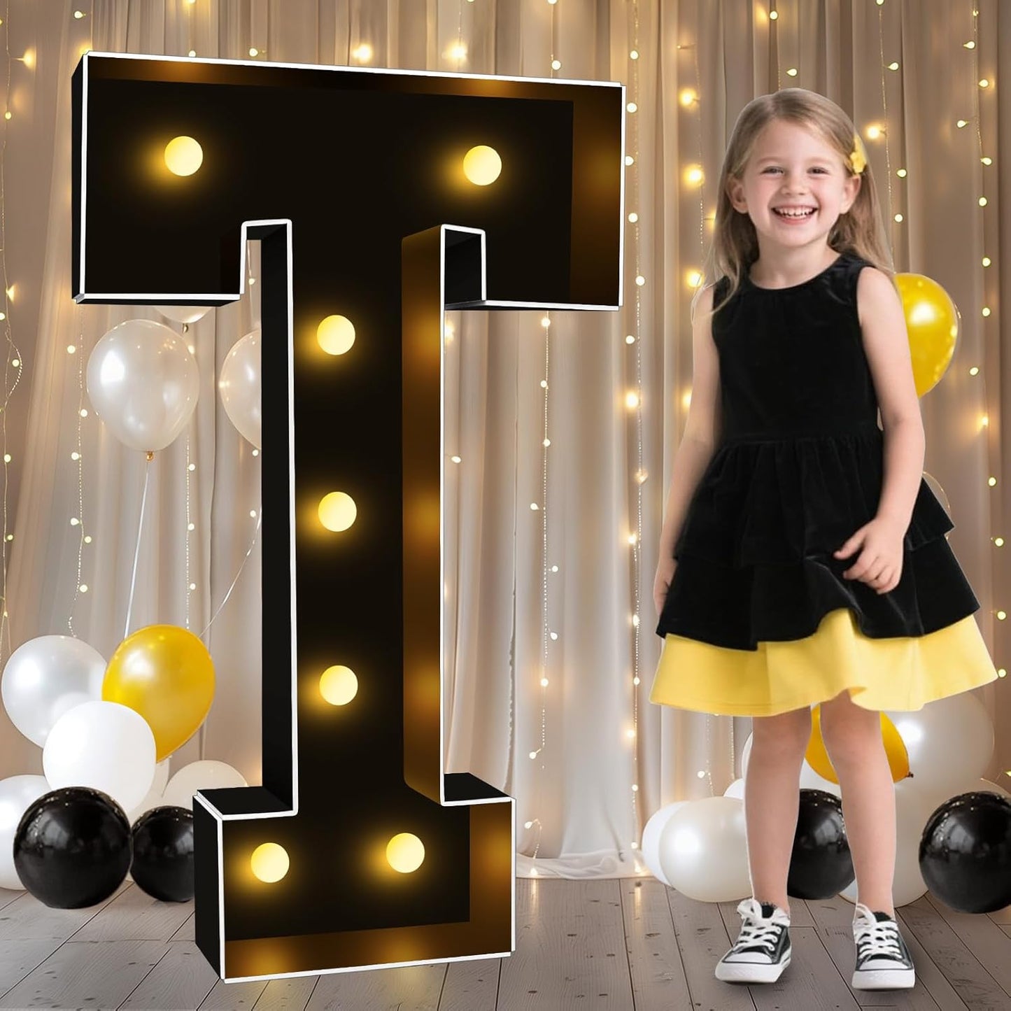 Pooqla 3FT Marquee Light Up Letters, Black LED Party Decor Large Marquee Letters 3 Feet Tall, Giant Mosaic Letter for Birthday Graduation Anniversary Wedding Decoration, Letter T