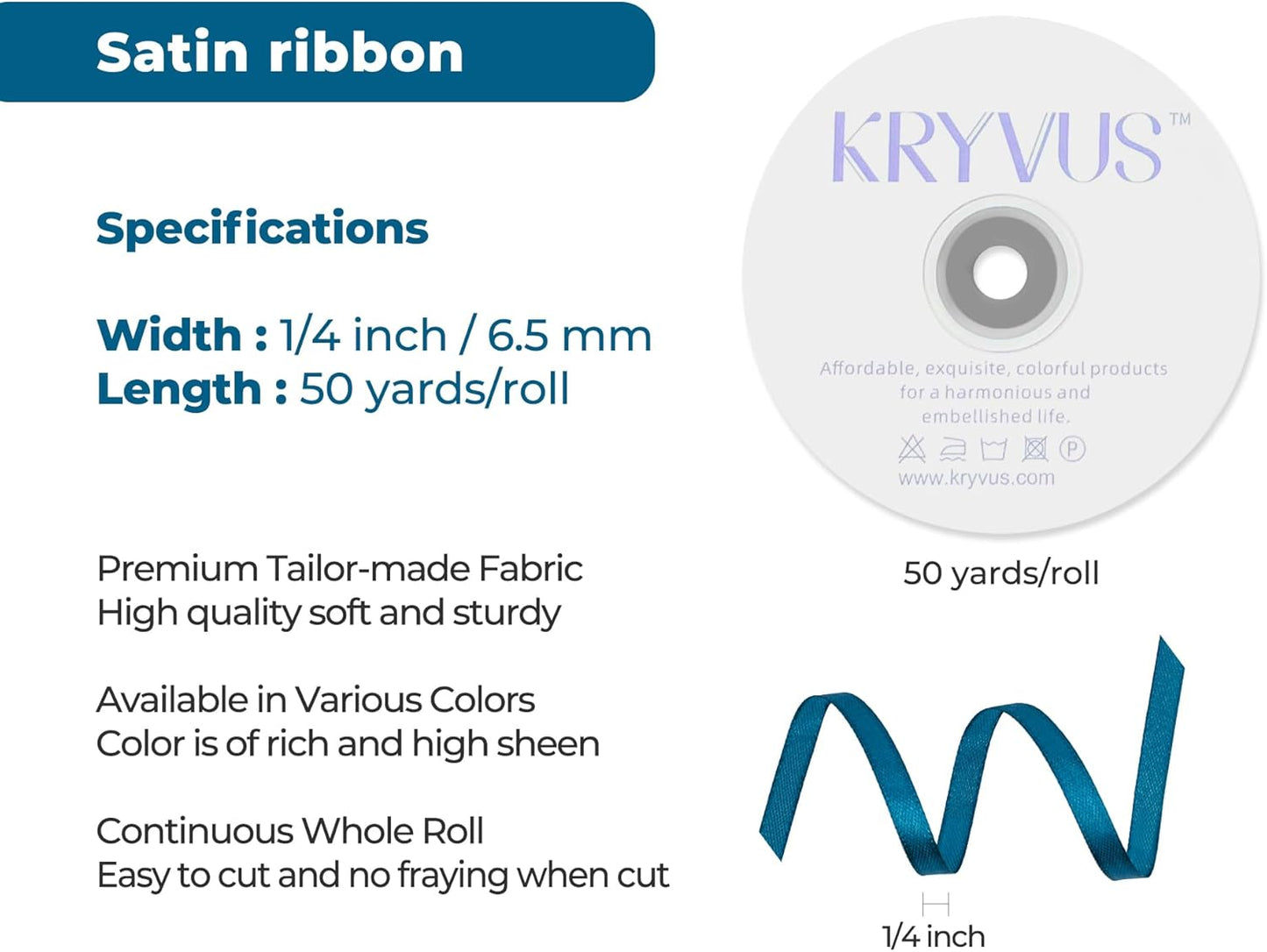 Turquoise Satin Ribbon 1/4 inch X Continuous 50 Yards, Single Face Polyester Ribbon Perfect for Gift Wrapping, Flower Bouquet, Wedding Decor, Crafts, Bow Making, Sewing and More