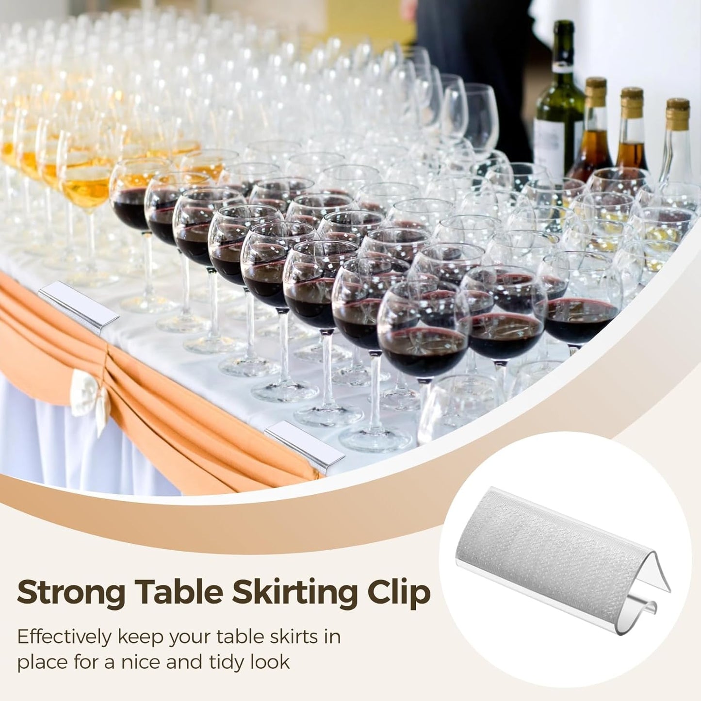 72 Pcs Table Skirting Clips, Table Skirt Clips with Sticking Fastener Strips, EC Model Tablecloth Clips for 3/4"-1" Table, Table Cover Clamps for Indoor Outdoor Events