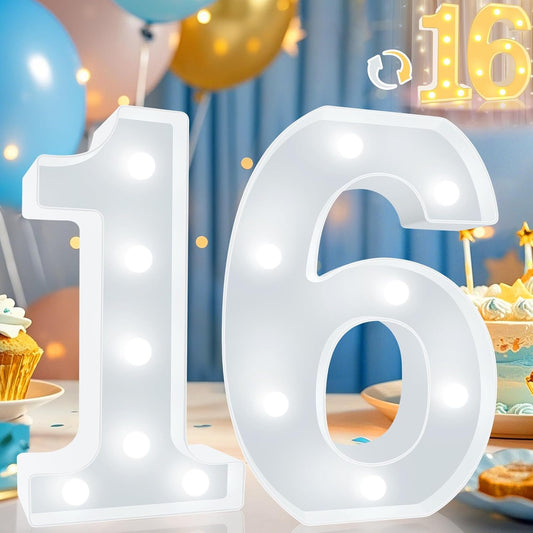 Pooqla 16th Birthday Decoration for Girls Boys, Decorative LED Light Up Numbers, Marquee Numbers 16 Sign for Teen Party Backdrop 16th Wedding Anniversary Decor, Warm White and Cool White Number 16